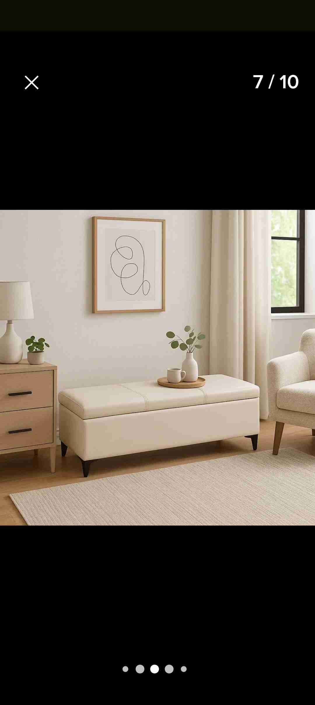 Banqueta beige con almacenamiento - miniatura 4