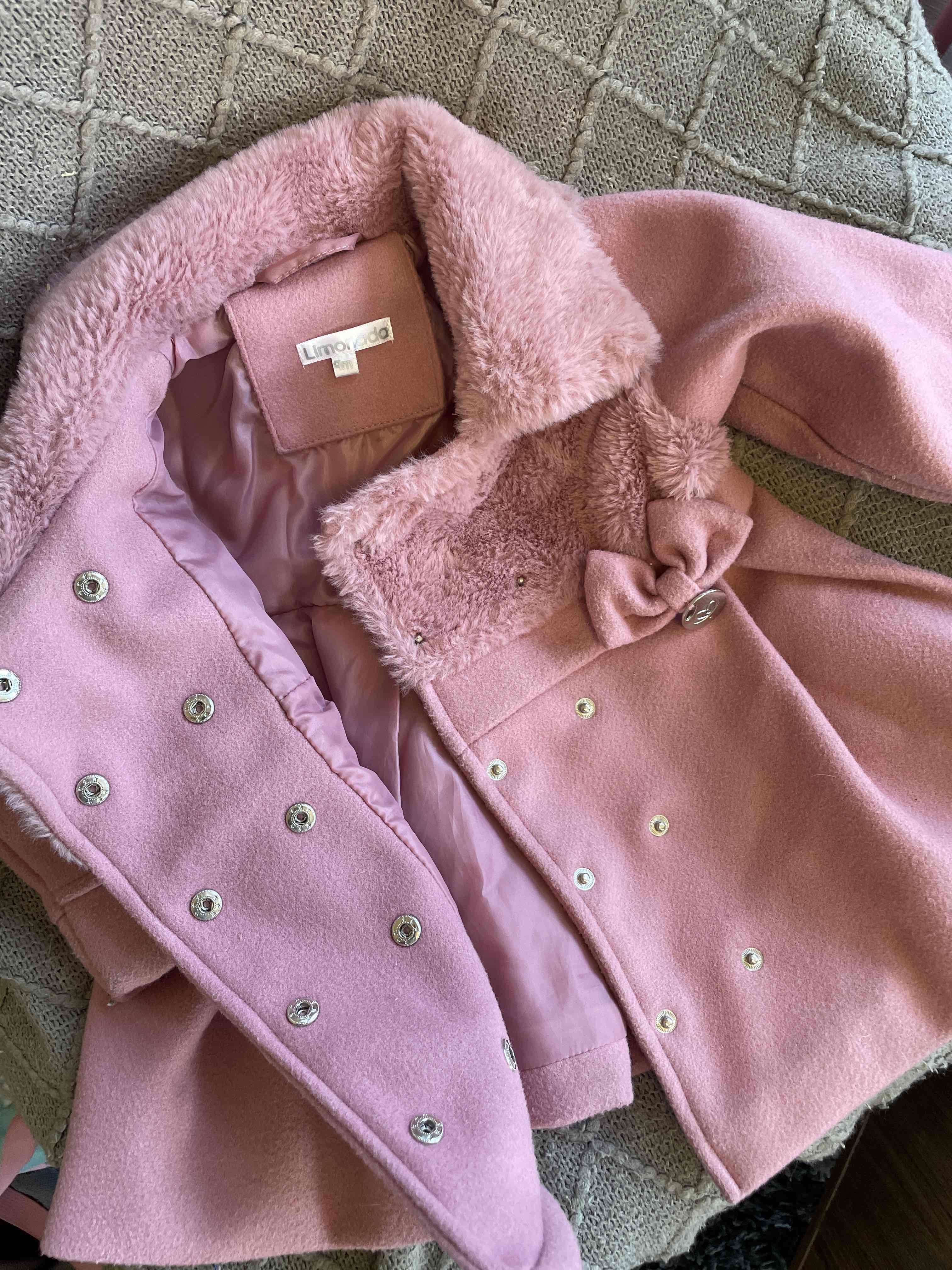 Abrigo bebé rosado con cuello de piel - miniatura 2