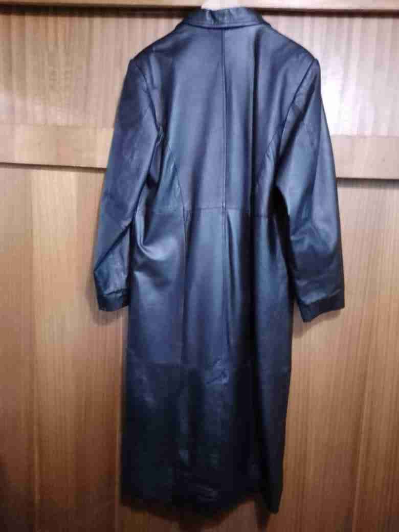 Abrigo largo negro de cuero genuino - miniatura 2