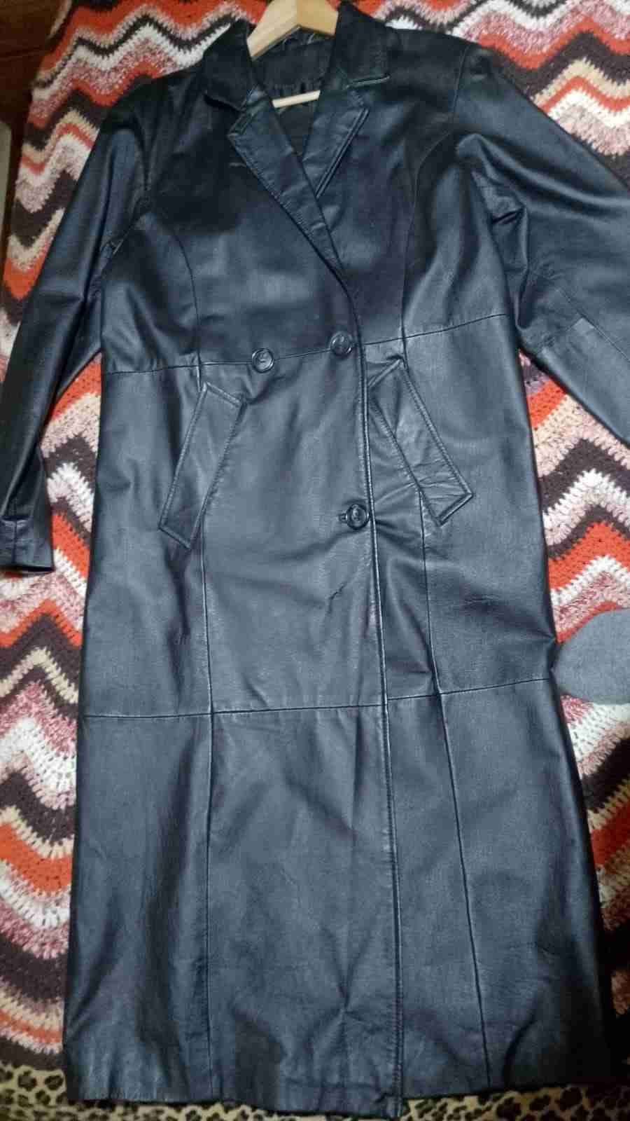 Abrigo largo negro de cuero genuino - miniatura 3