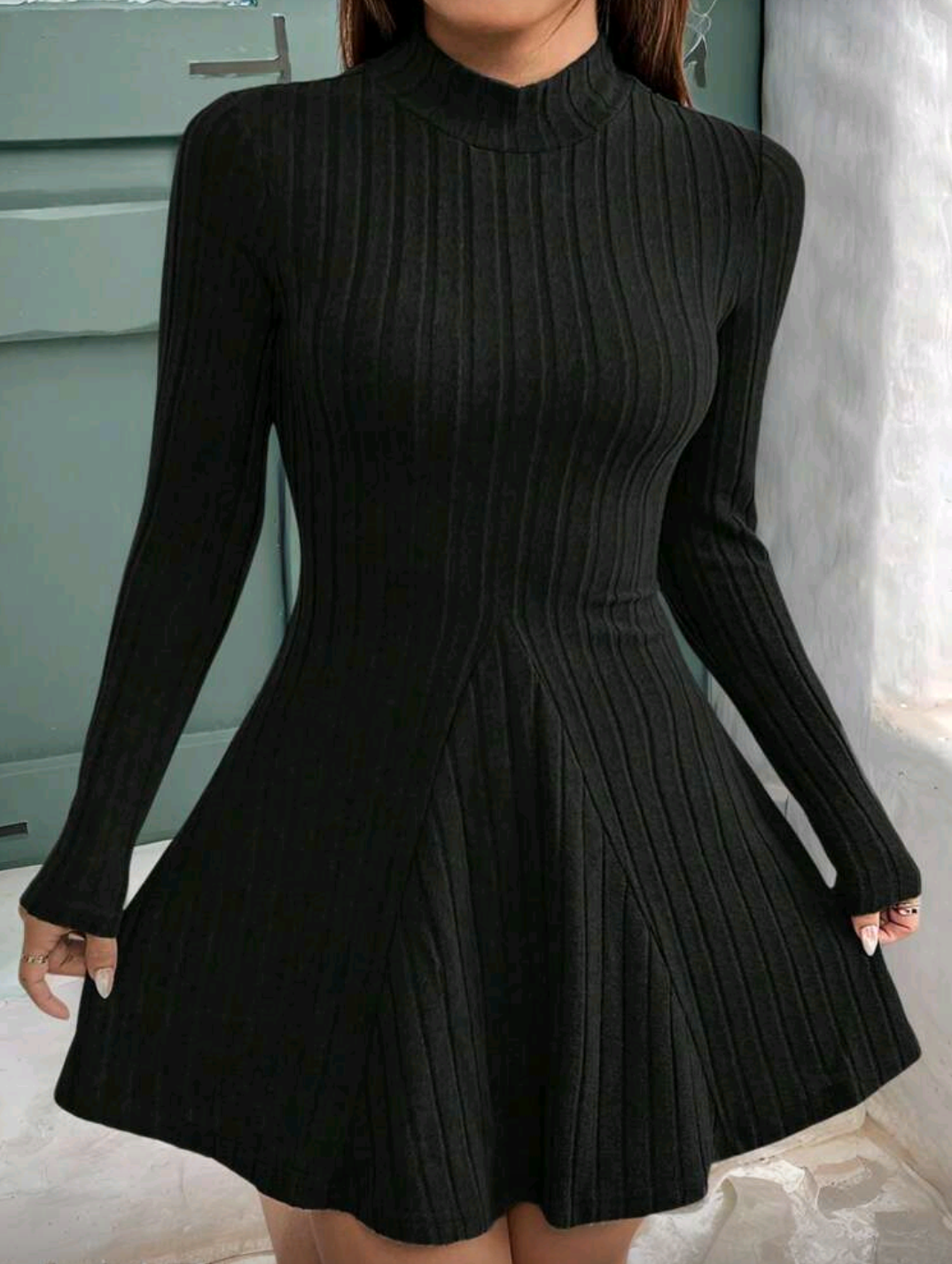 Vestido negro de canalé - miniatura 3