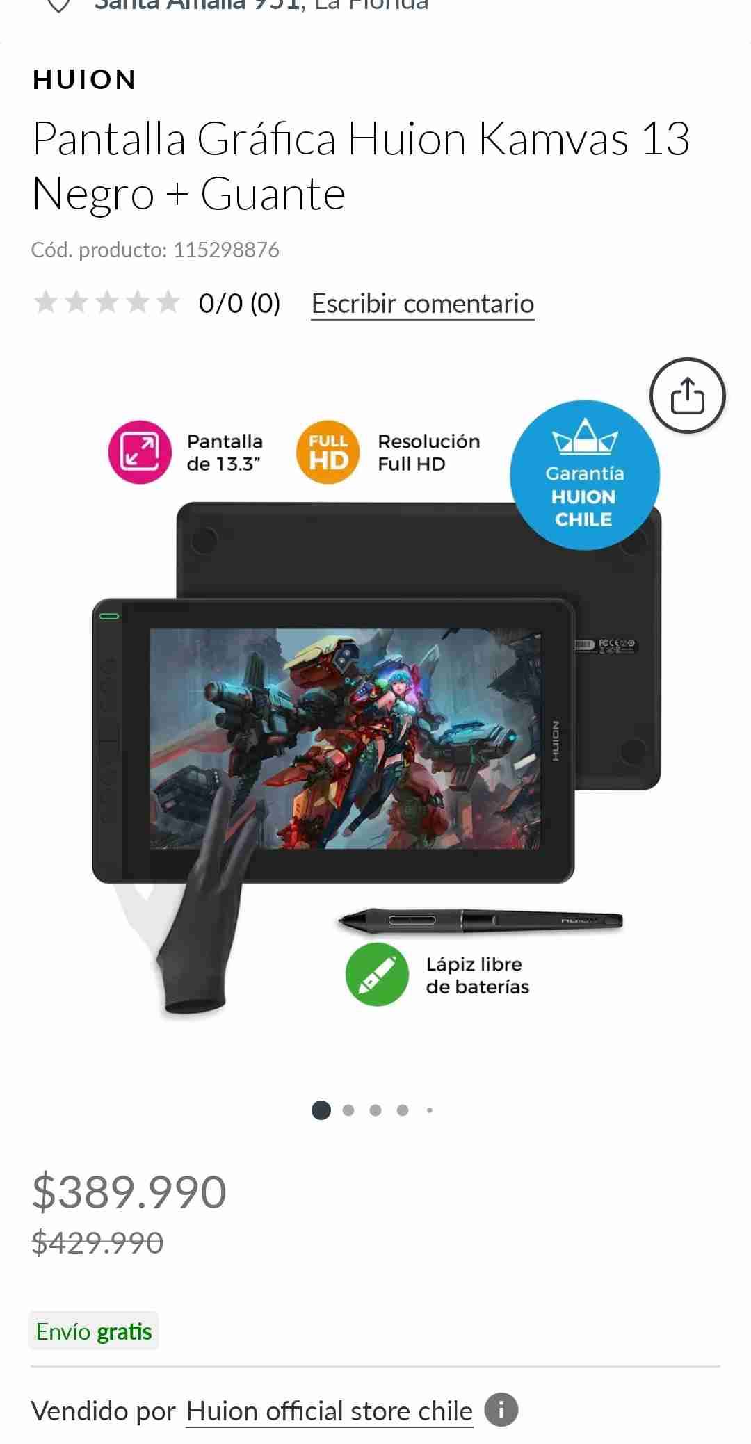 Pantalla Gráfica Huion Kamvas 13