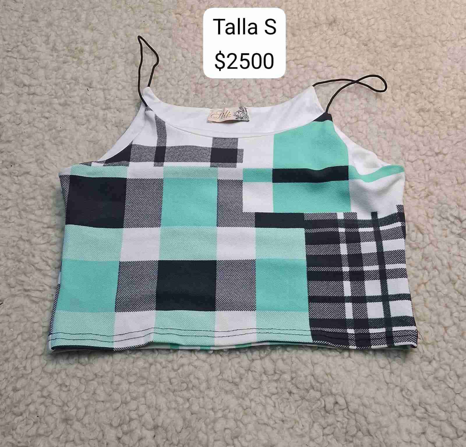 Crop top cuadros turquesa