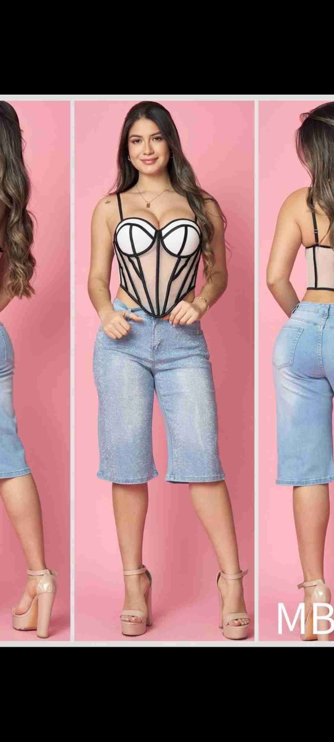 Bermudas vaqueras claras con brillos - miniatura 2