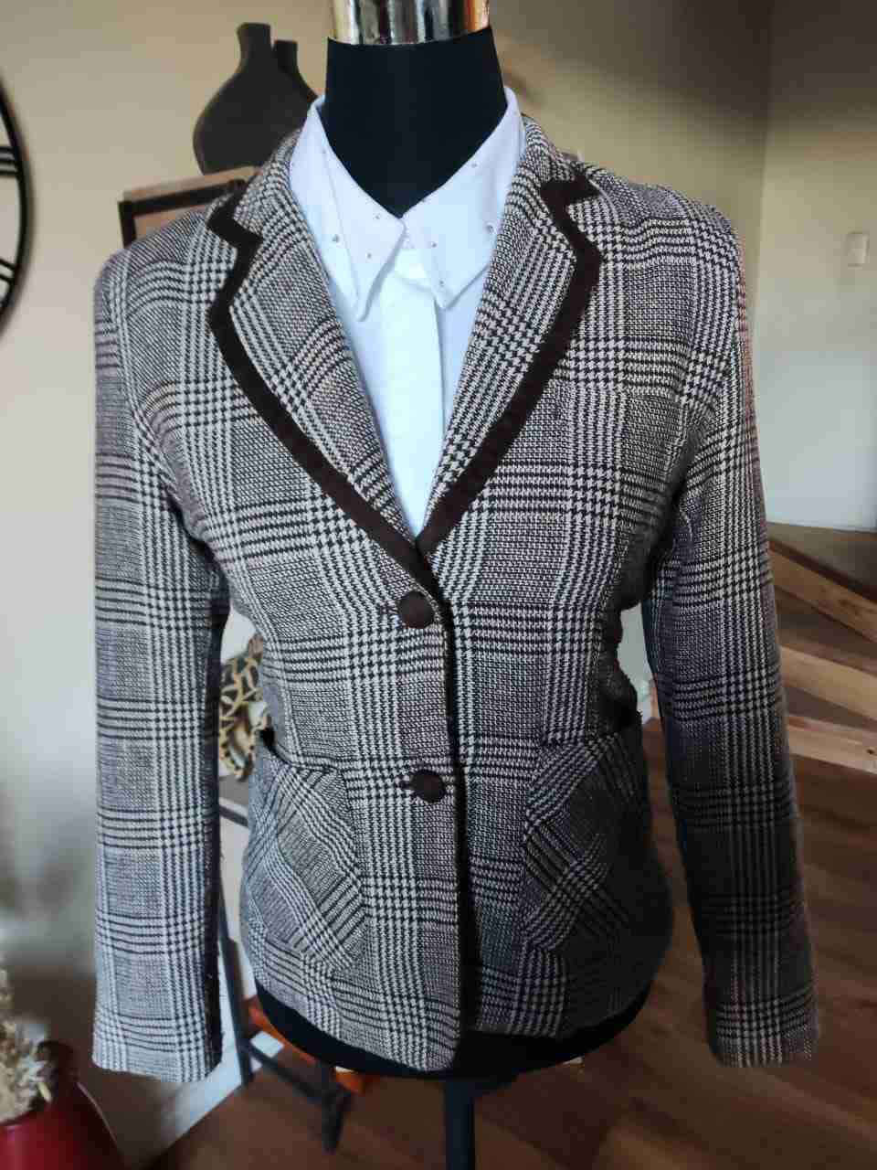 Blazer de cuadros clásico mujer