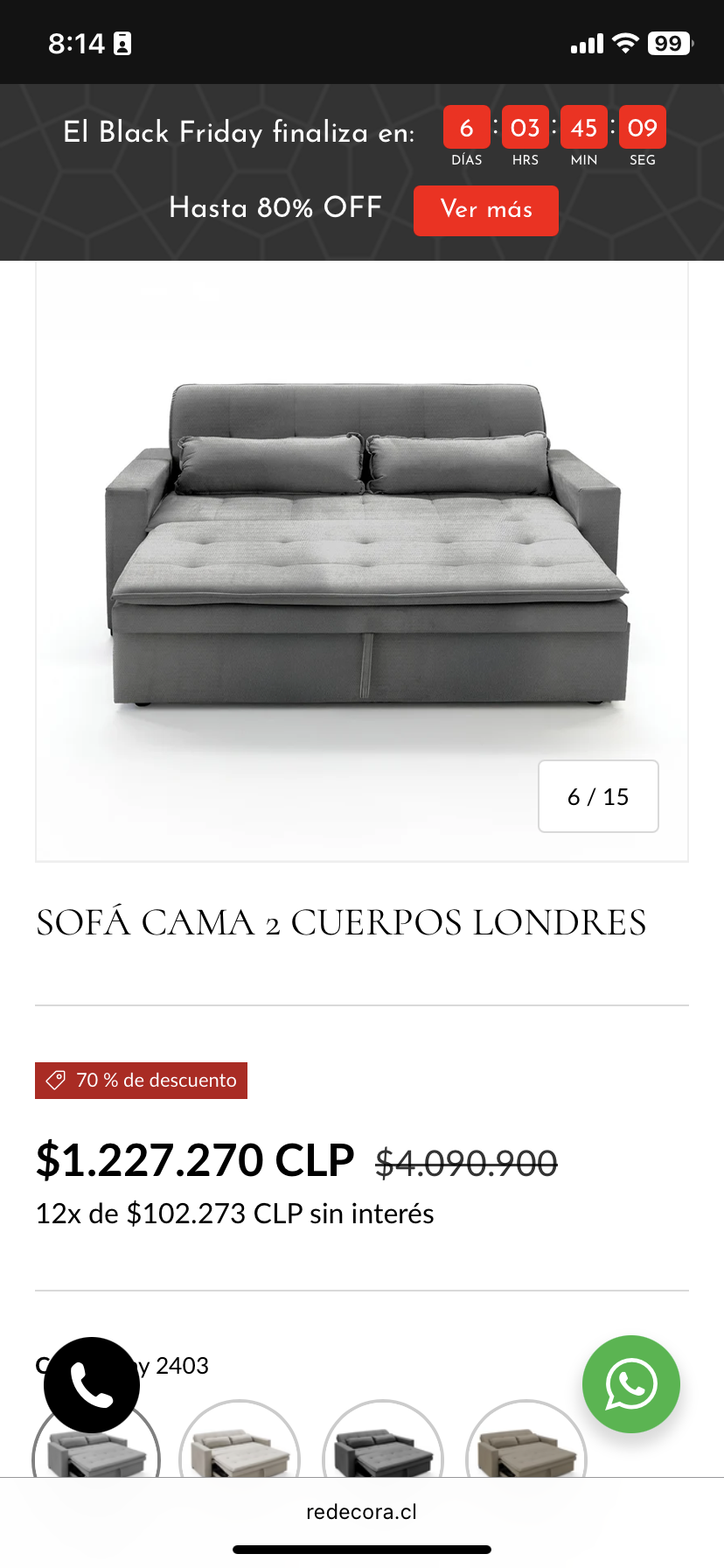 Sofá cama gris moderno marca redecora - miniatura 2