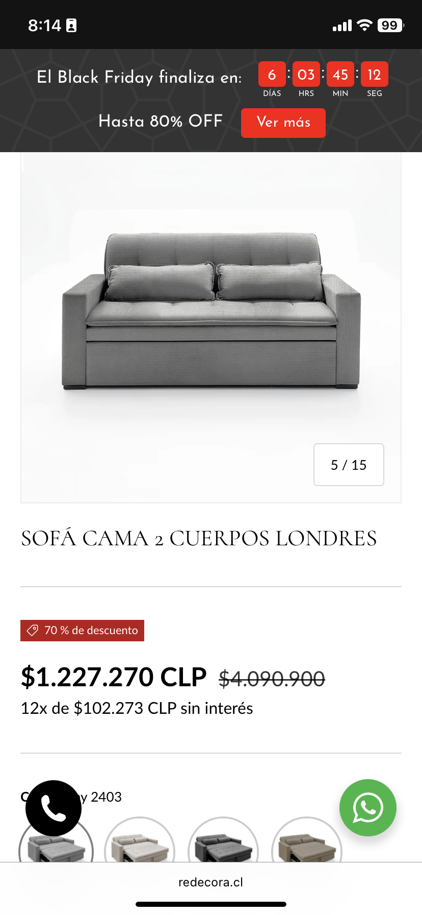 Sofá cama gris moderno marca redecora - miniatura 3