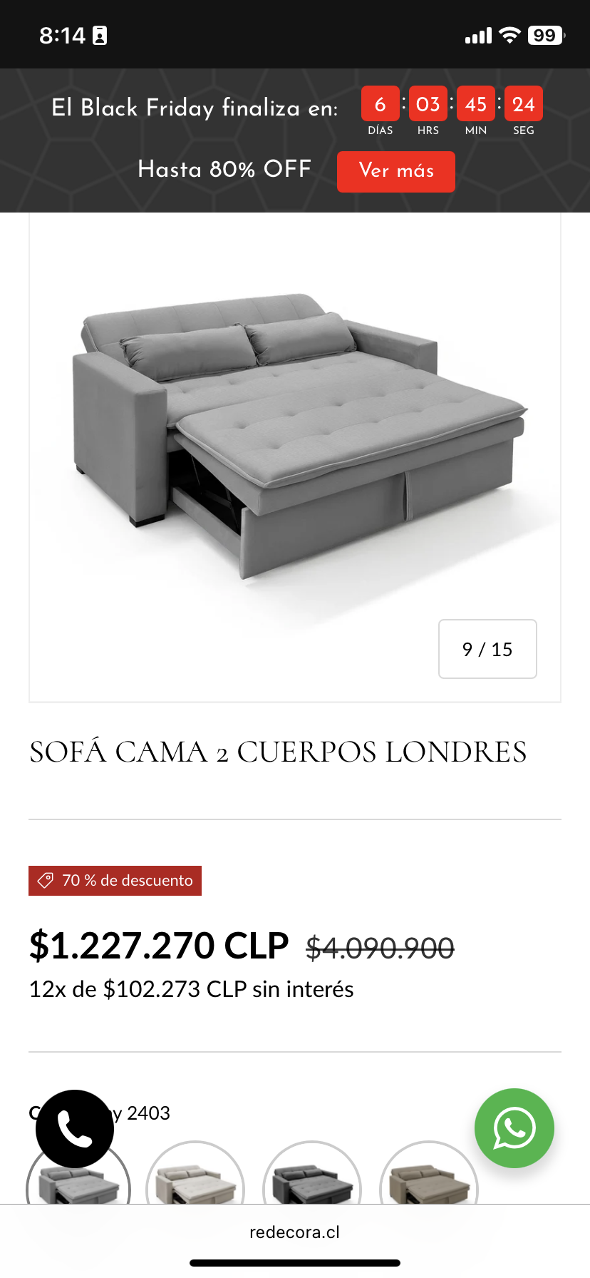 Sofá cama gris moderno marca redecora - miniatura 4
