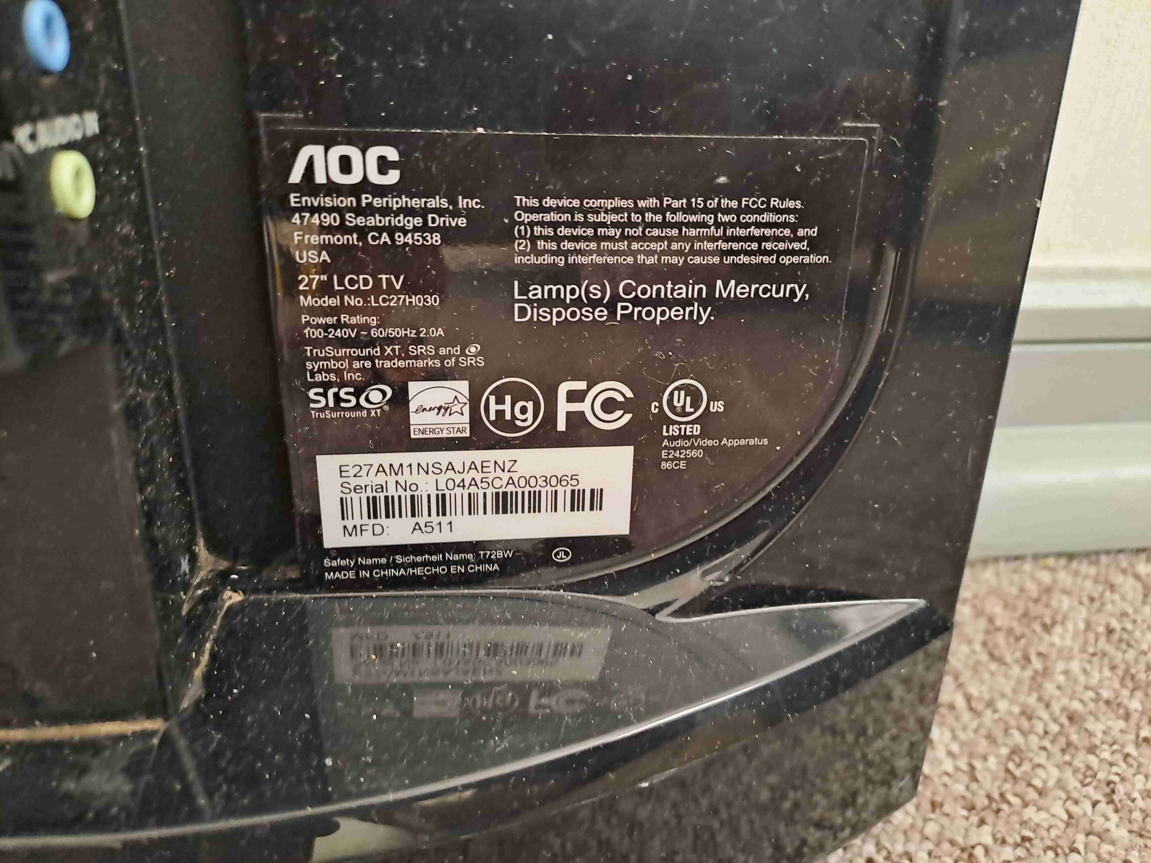 Tv 27 pulgadas negro 1080p - miniatura 3