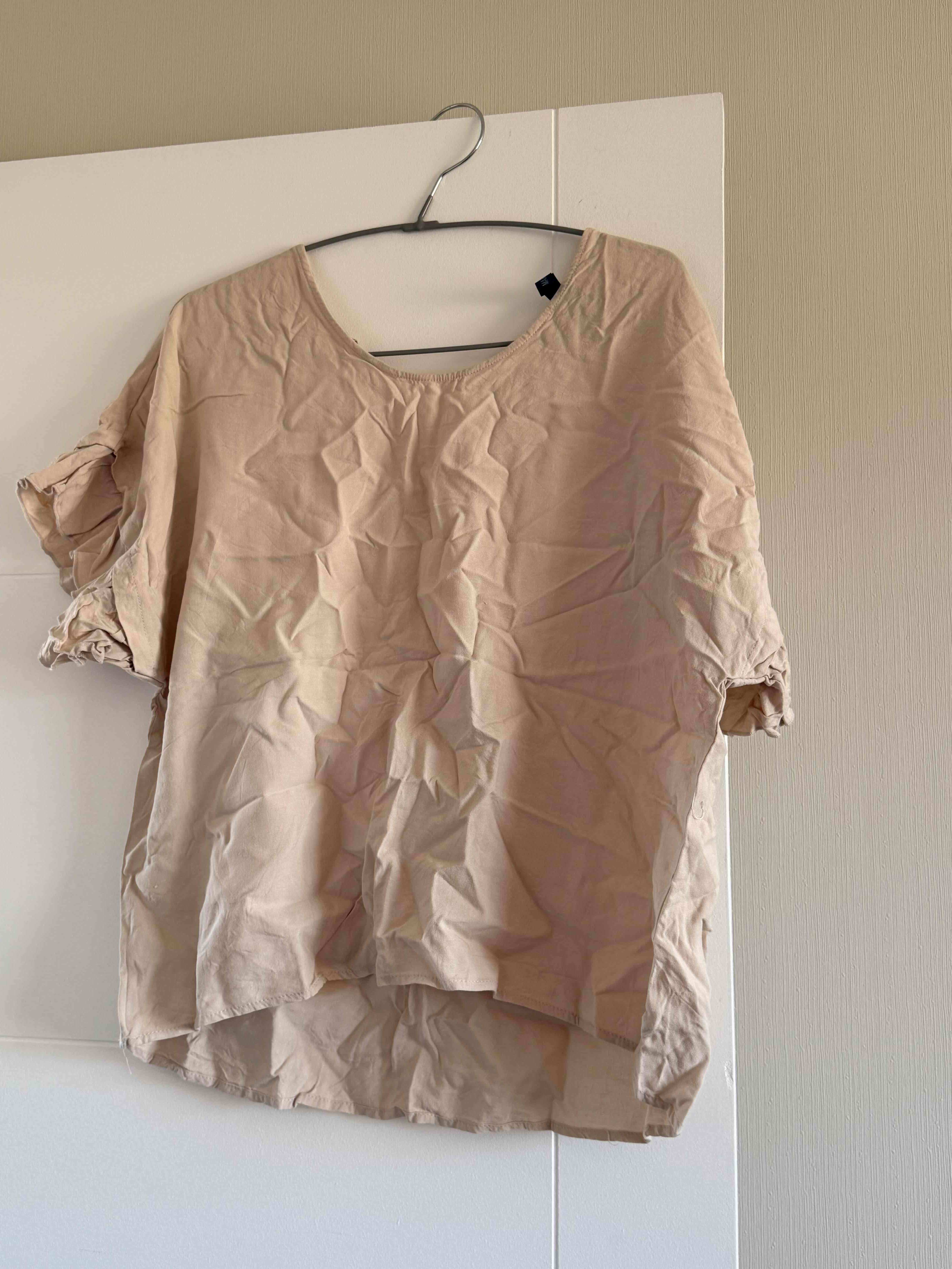Blusa Beige Lino Manga Corta
