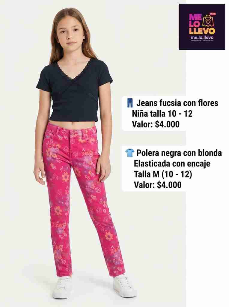 Jeans fucsia con flores niña