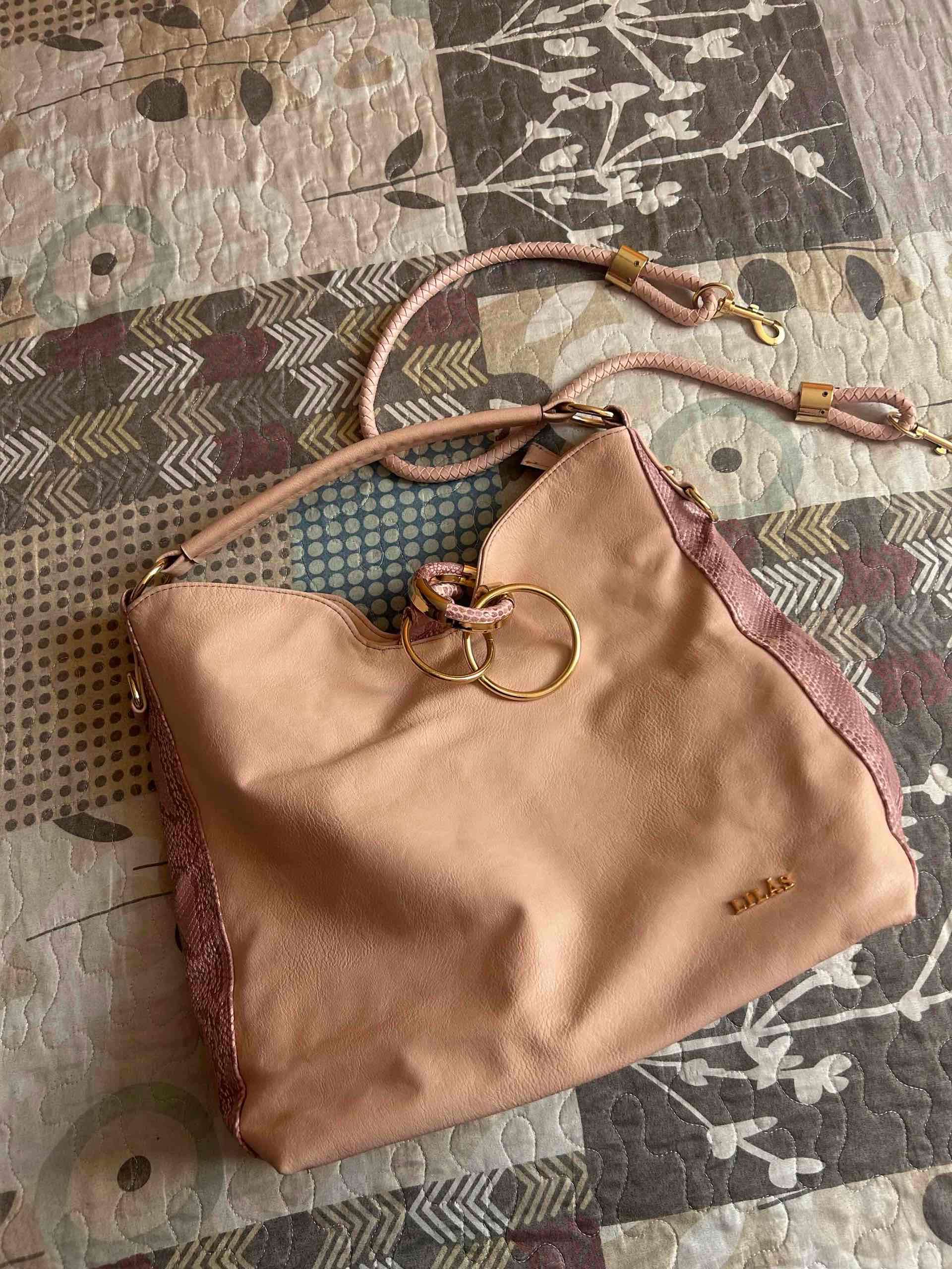 Bolso Lilás rosa claro con aro dorado - miniatura 4