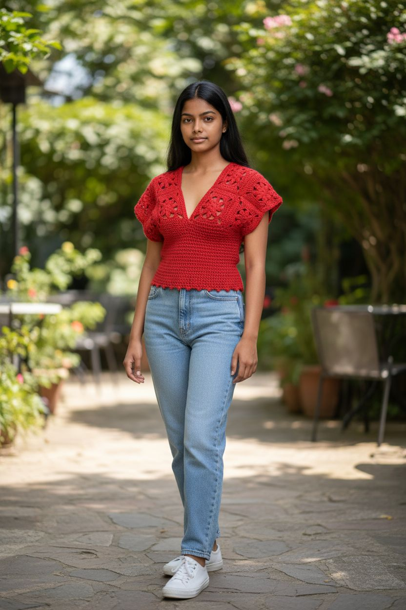 Top rojo tejido a crochet - miniatura 2
