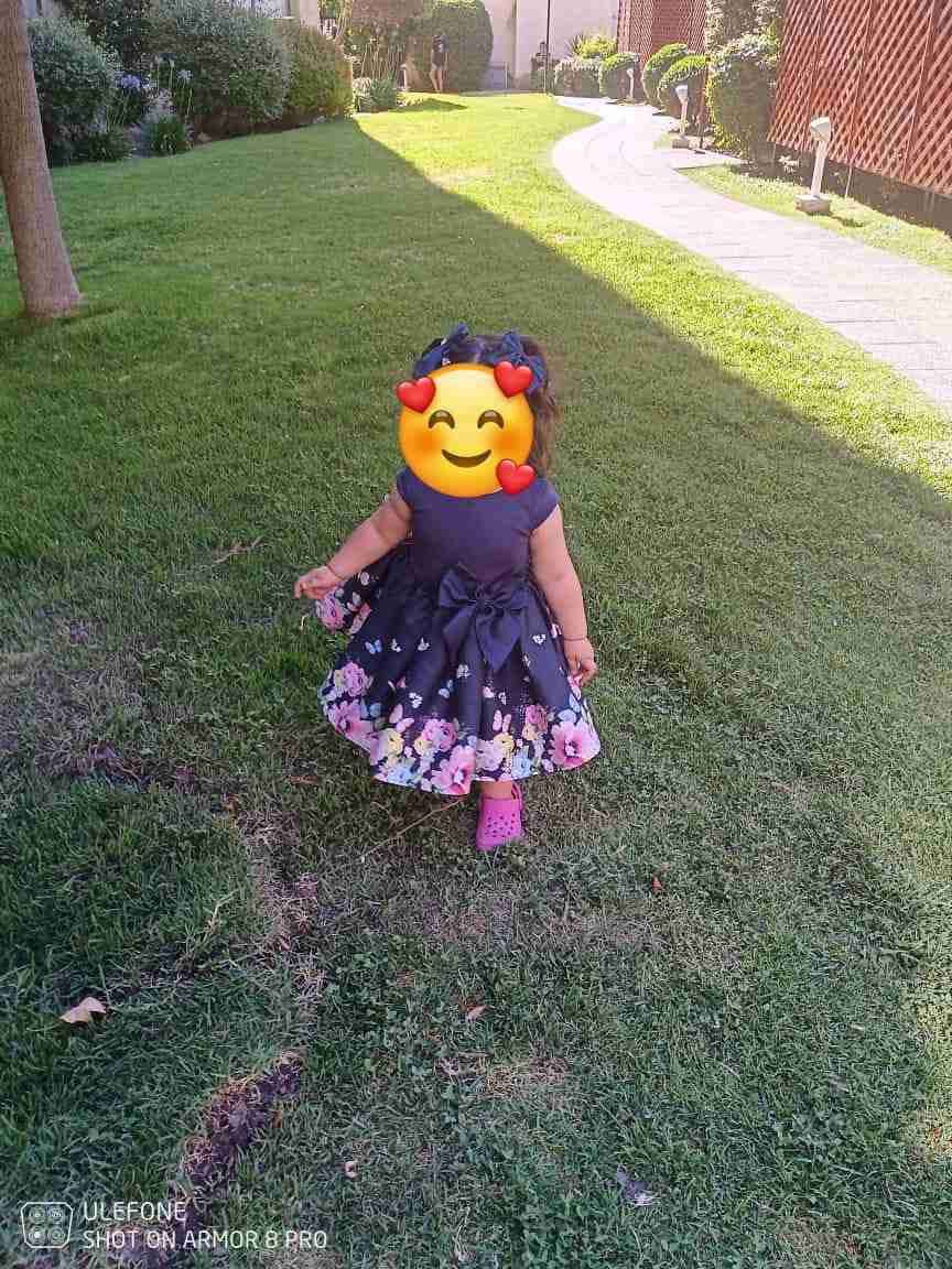 Vestido azul con flores y lazo talla 2 HYM - miniatura 2