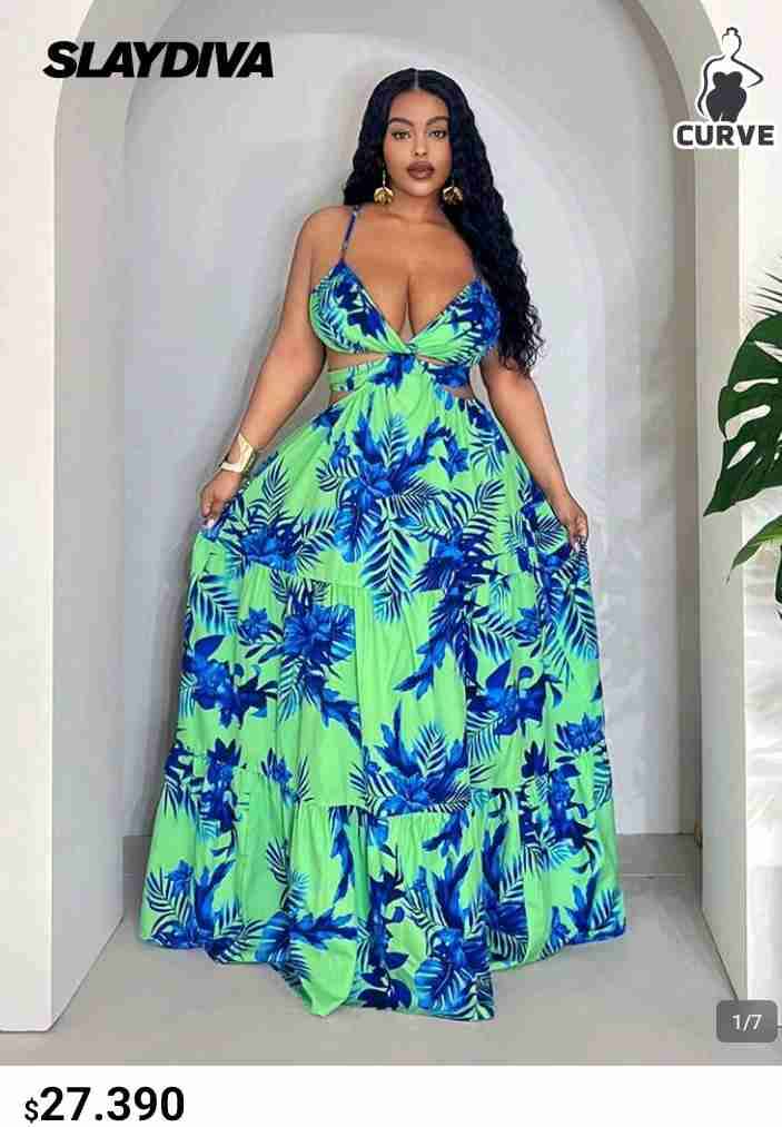 Vestido largo verde tropical