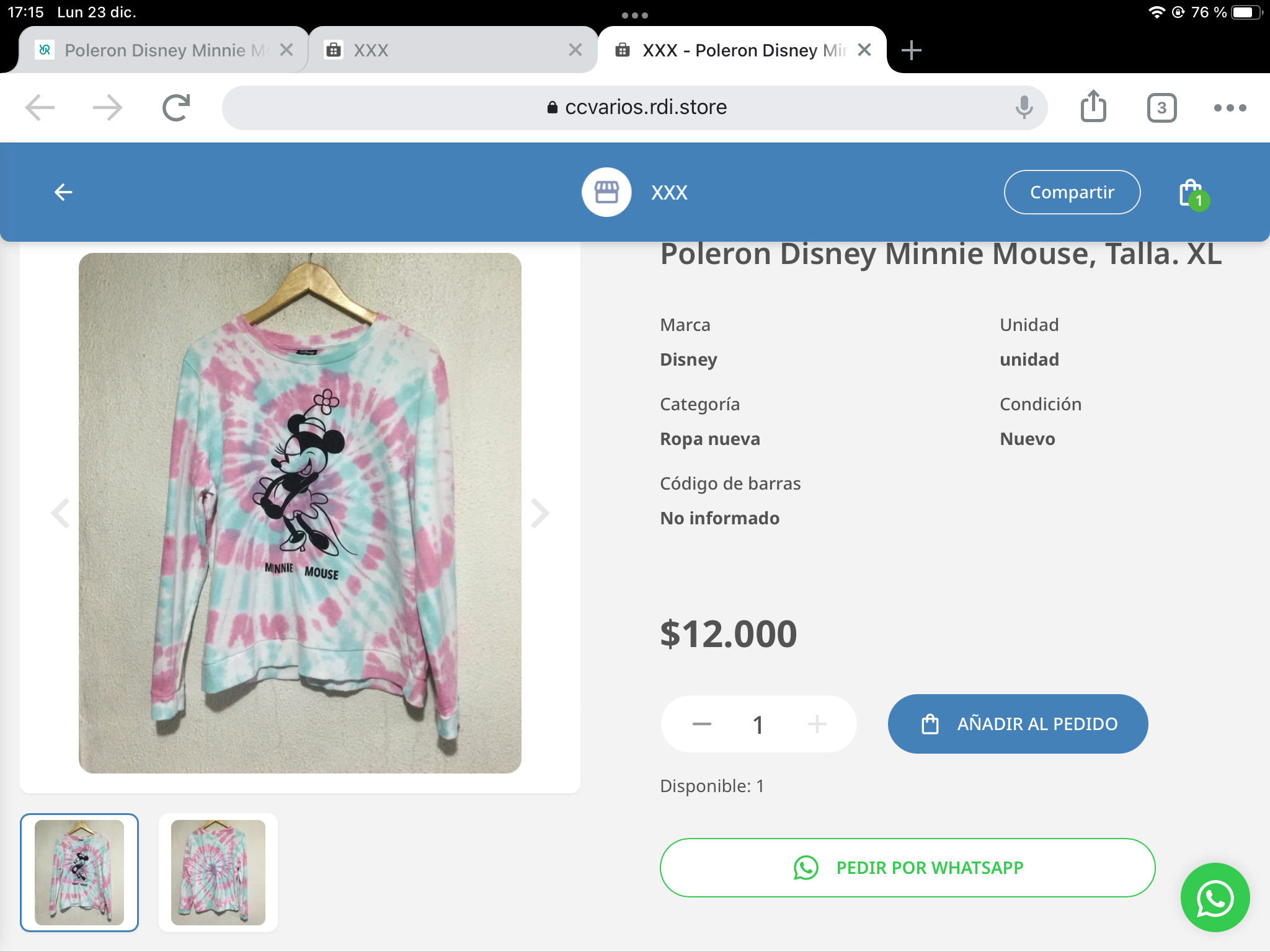 Polerón Disney Minnie Mouse XL