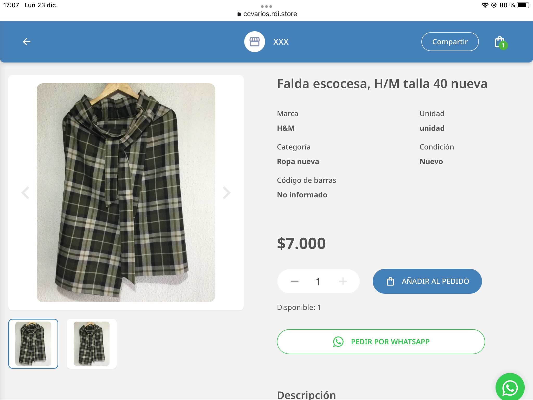 Falda escocesa H&M nueva