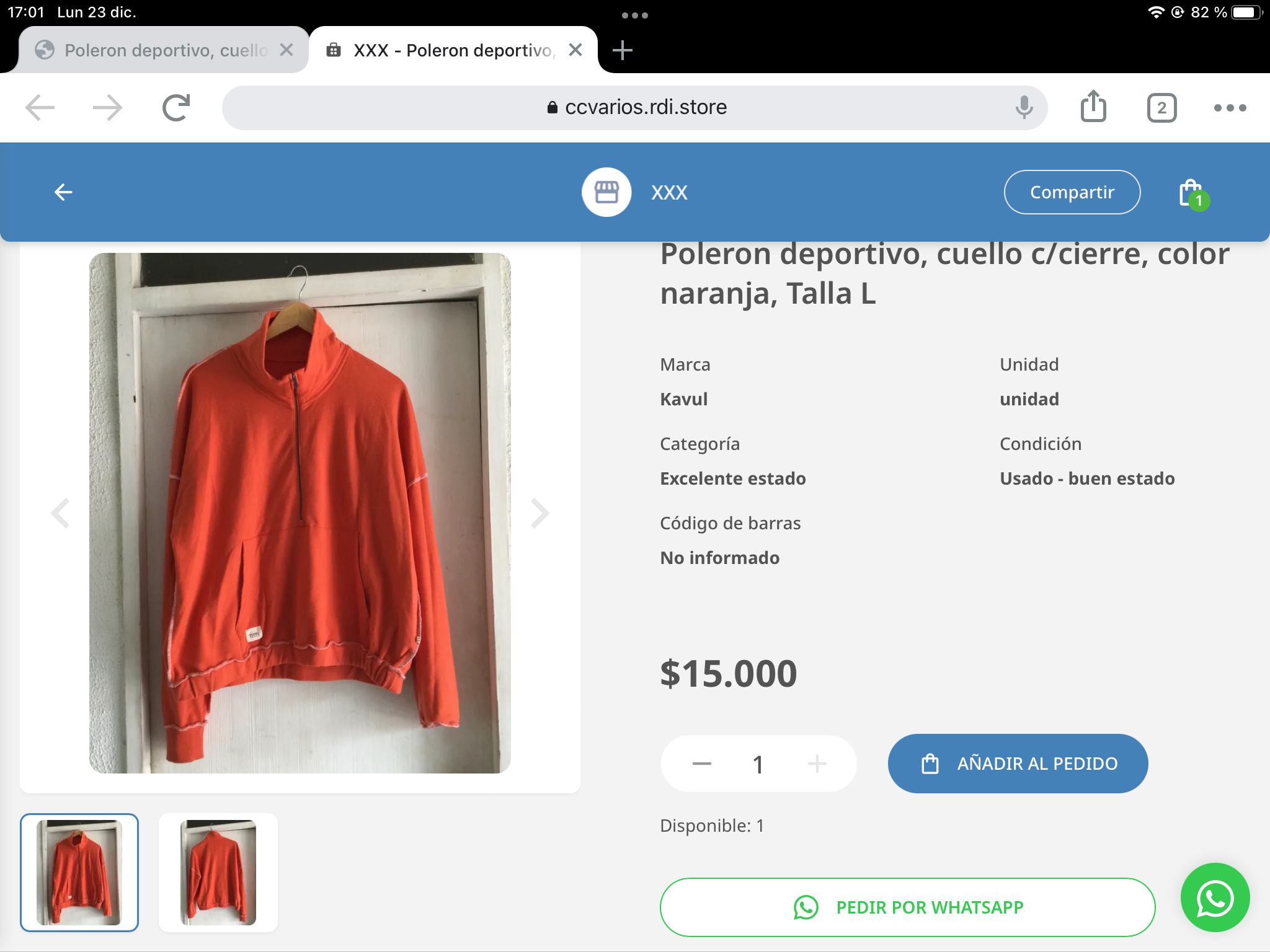 Polerón deportivo naranja con cierre