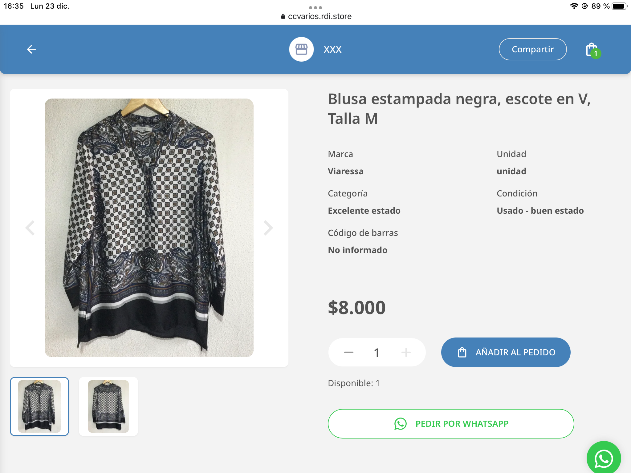 Blusa estampada negra talla M