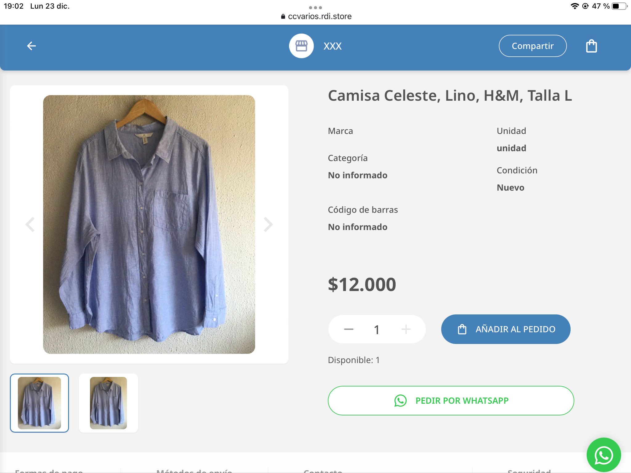 Camisa celeste de lino H&M