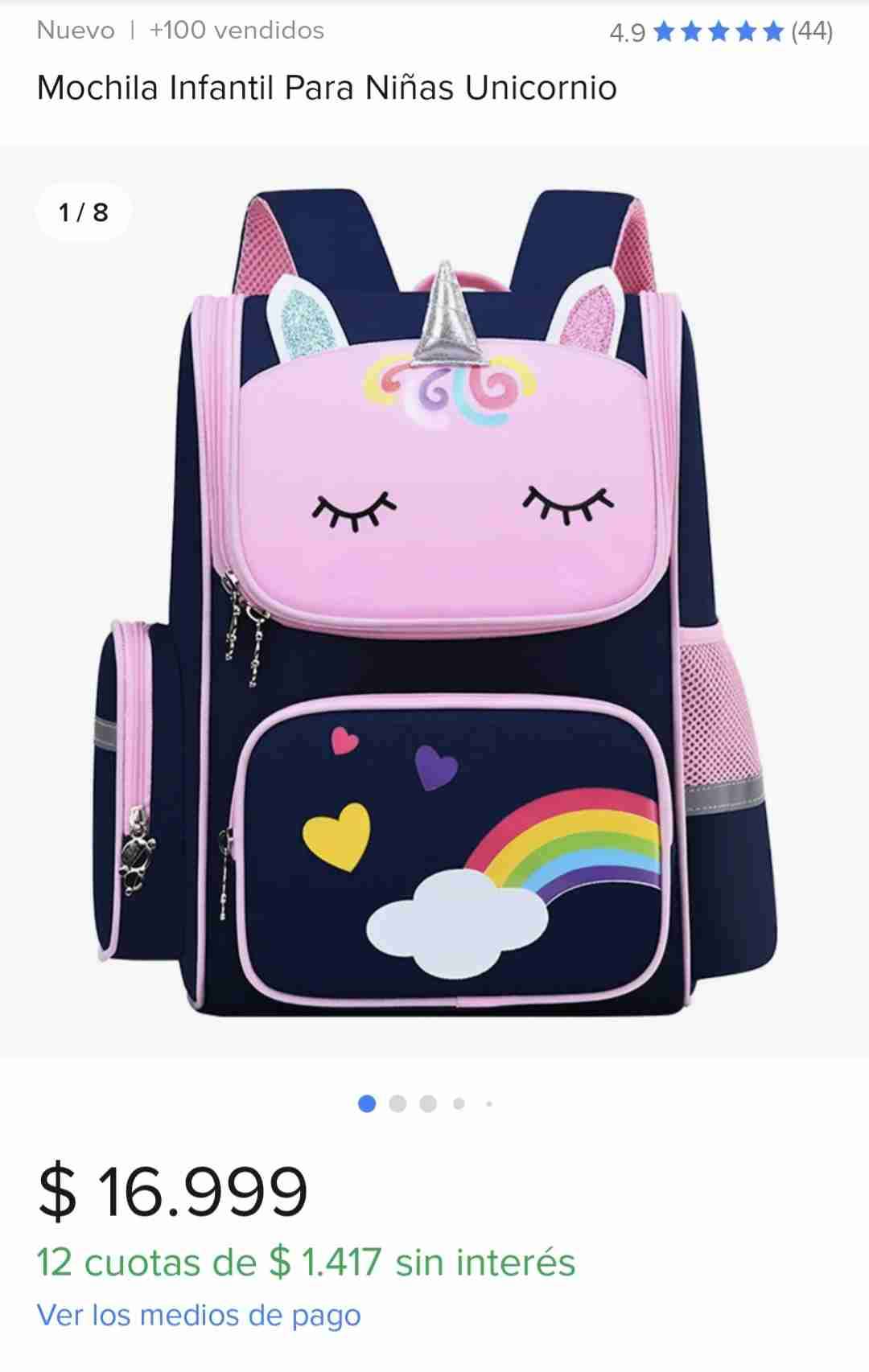 Mochila infantil unicornio rosada