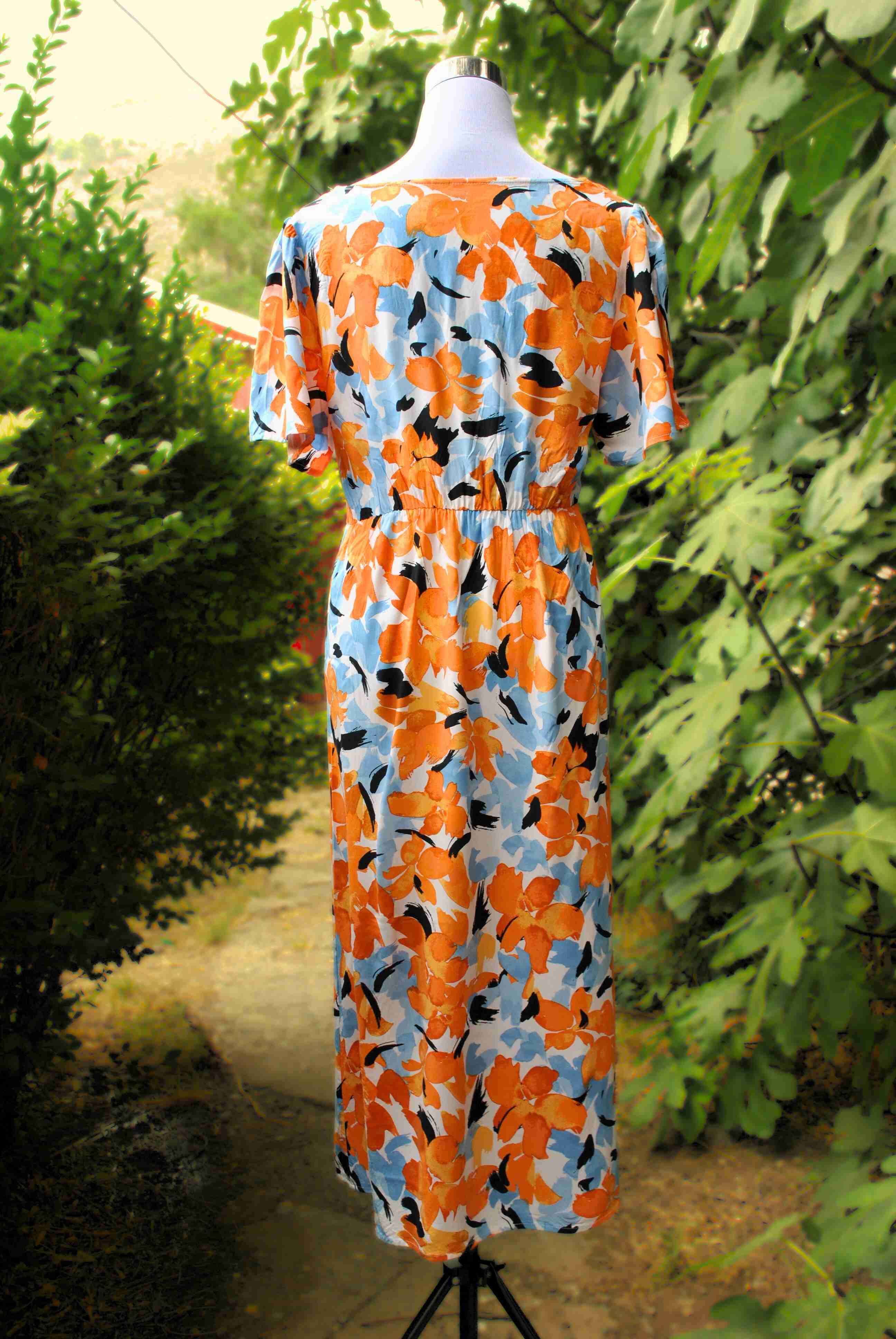 Vestido floral naranja y azul - miniatura 2