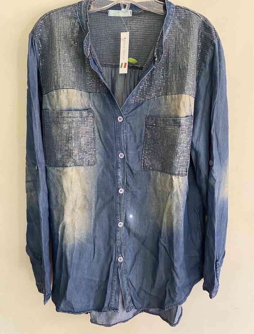 Camisa de tencel con mini lentejuelas