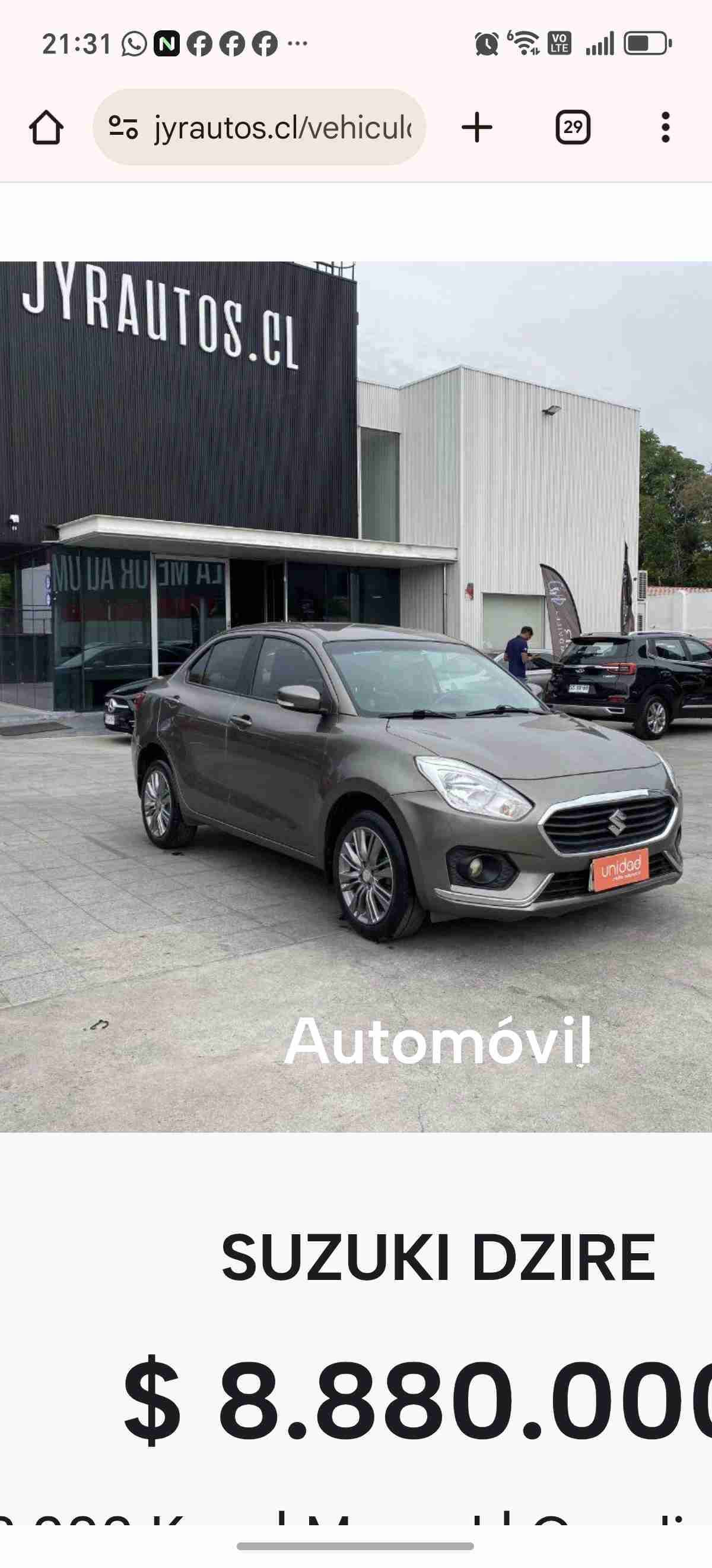 Automóvil Suzuki Dzire gris