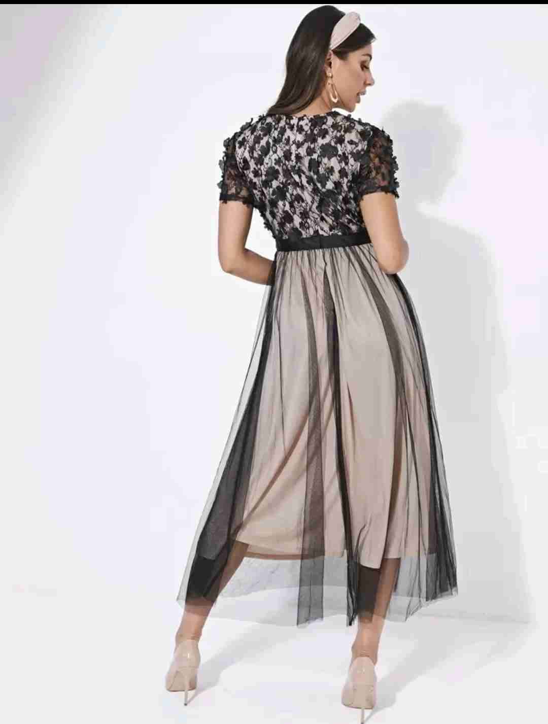 Vestido midi encaje y tul - miniatura 2