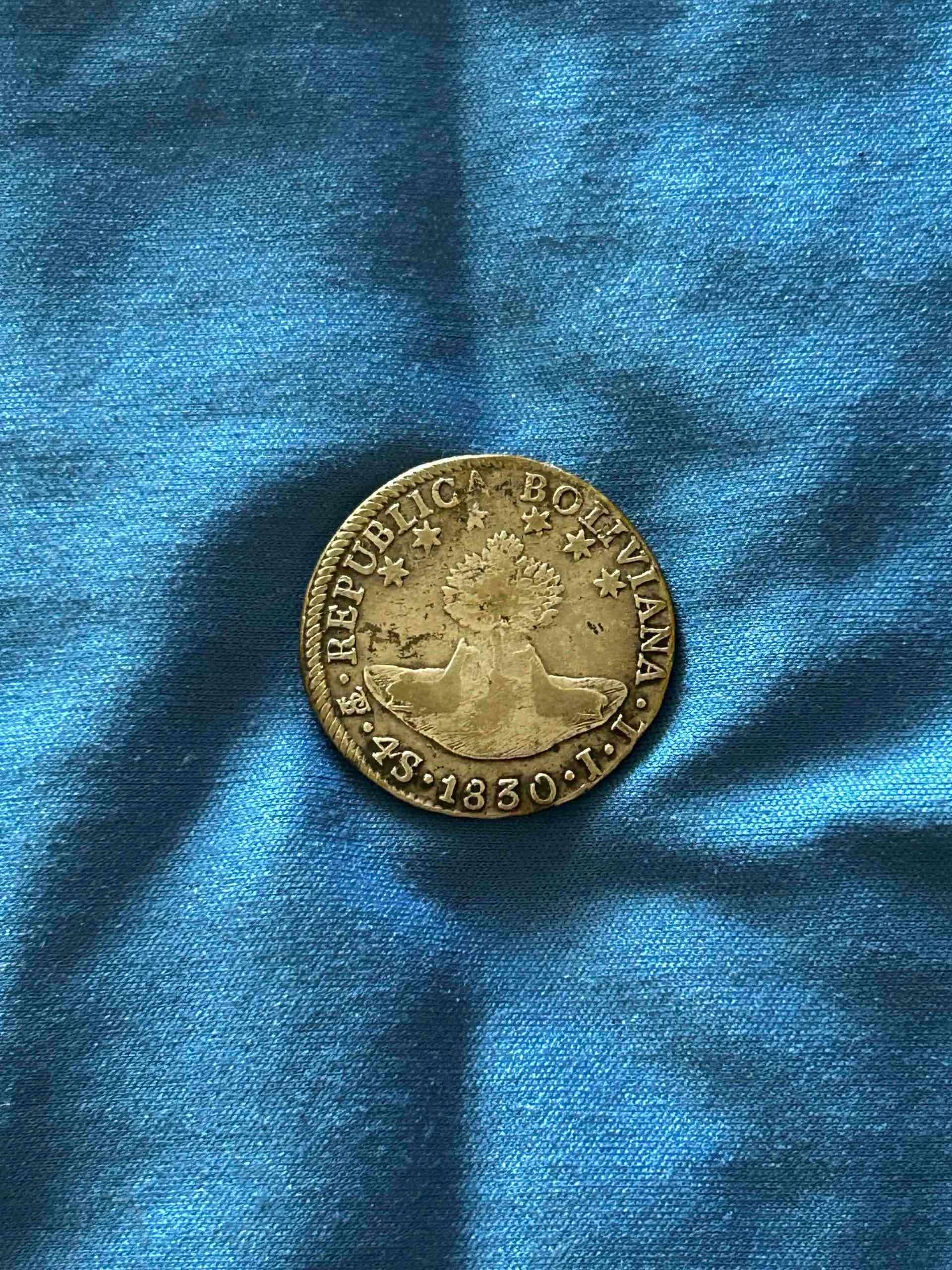 Moneda antigua Bolívar 4s, plata de 1830 - miniatura 2