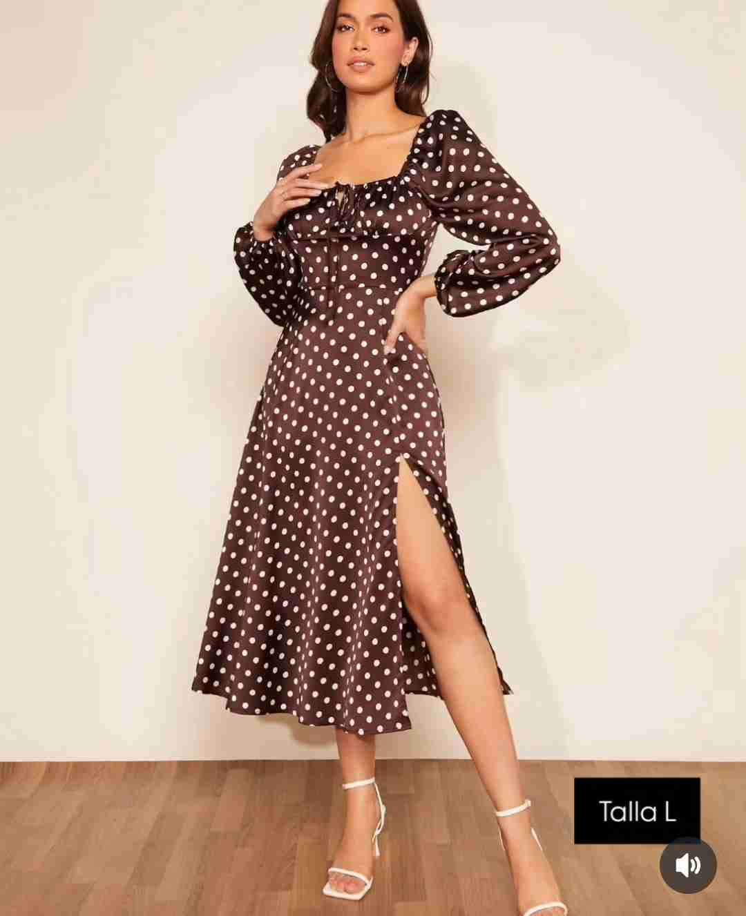 Vestido largo de lunares marrón