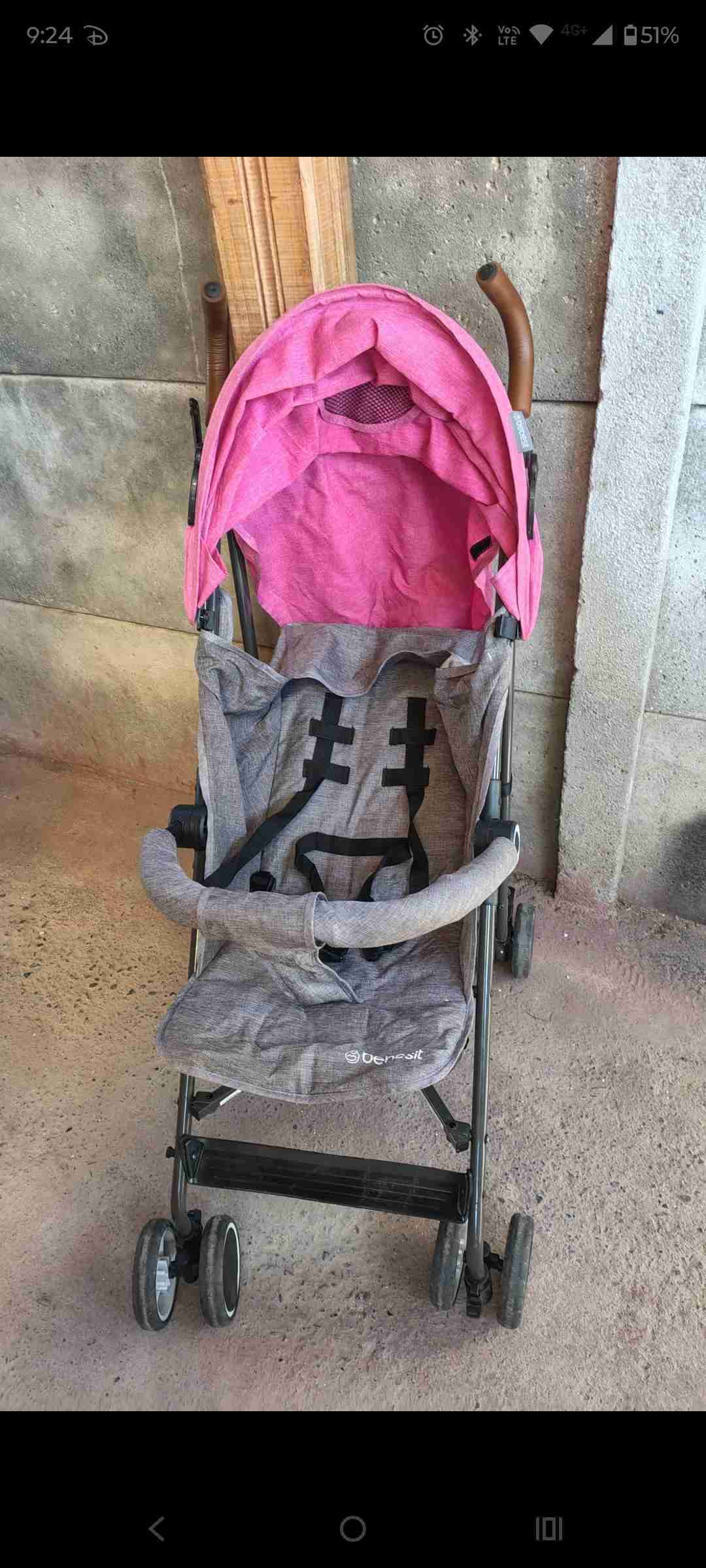 Coche de paseo rosa y gris - miniatura 2