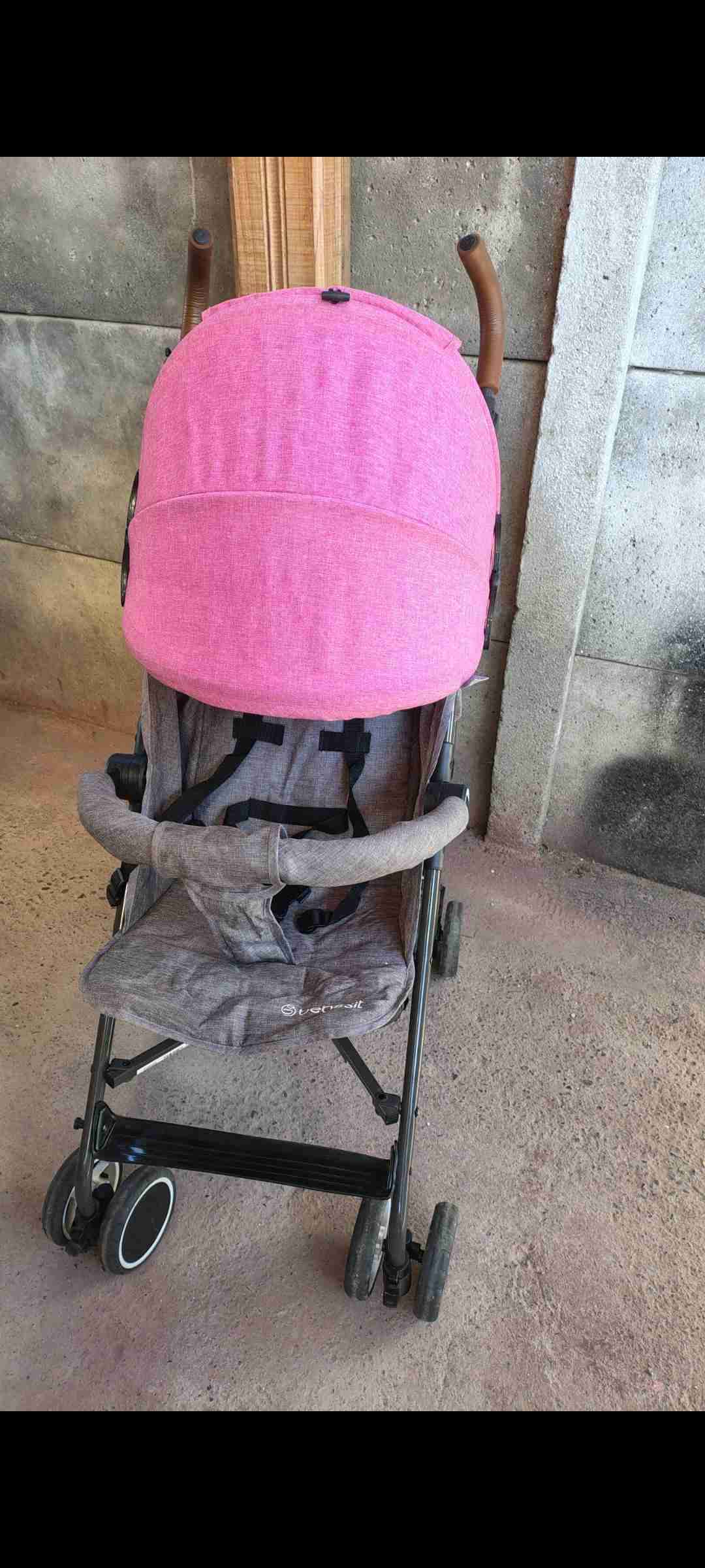 Coche de paseo rosa y gris - miniatura 3