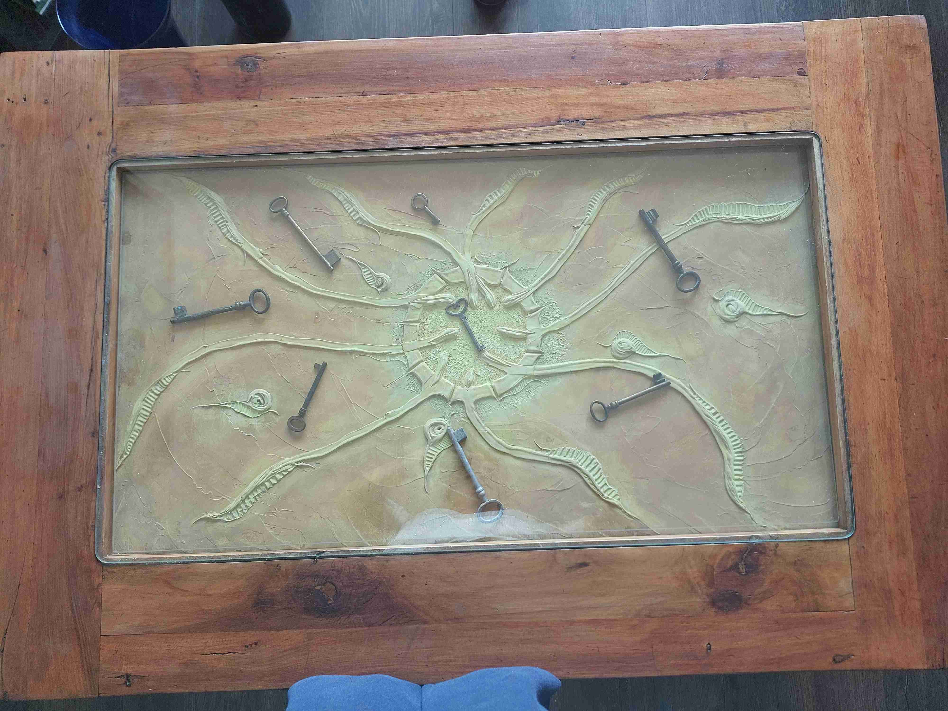 Mesa centro madera durmientes, vidrio y pintura - miniatura 2