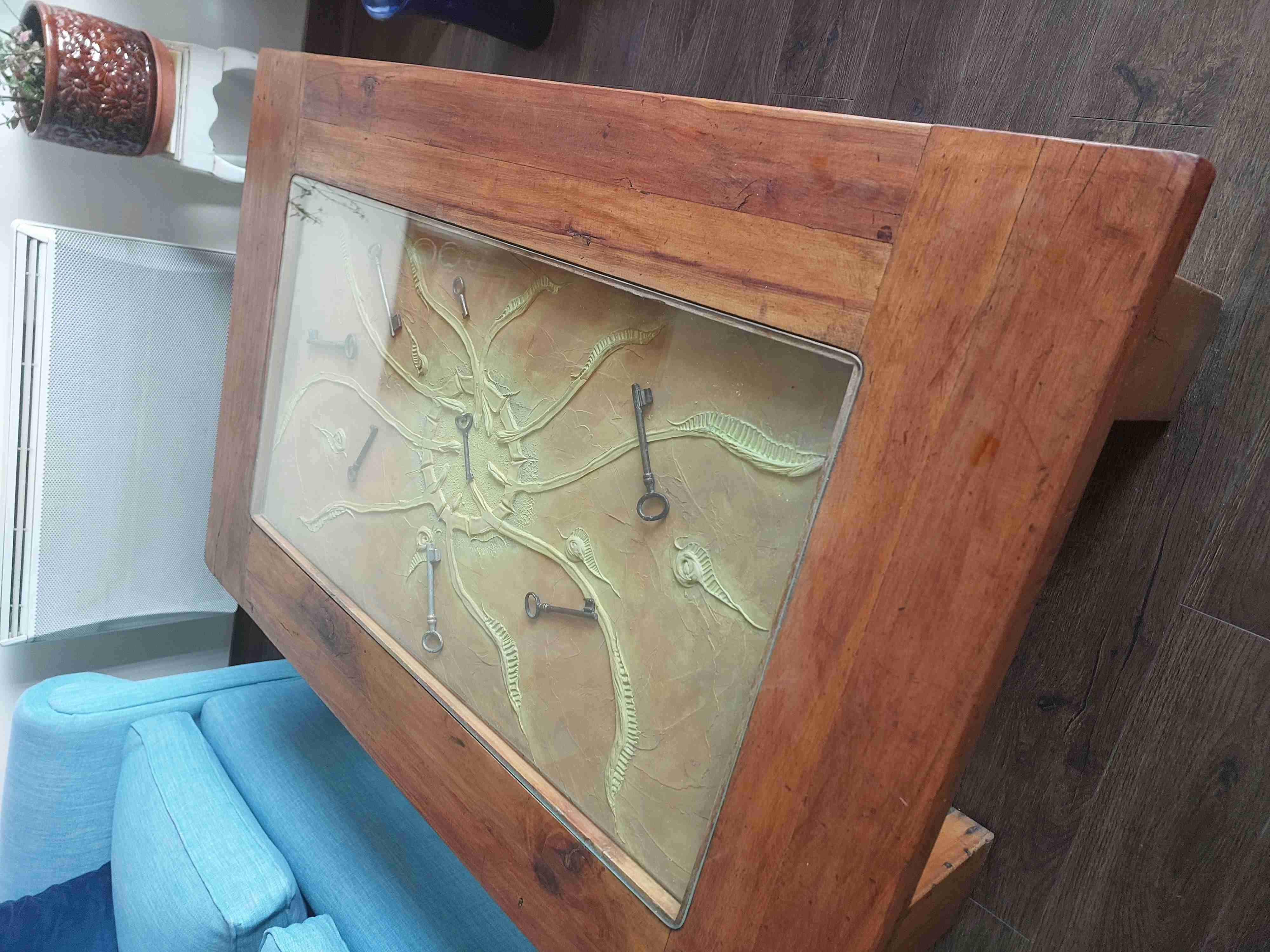 Mesa centro madera durmientes, vidrio y pintura - miniatura 3