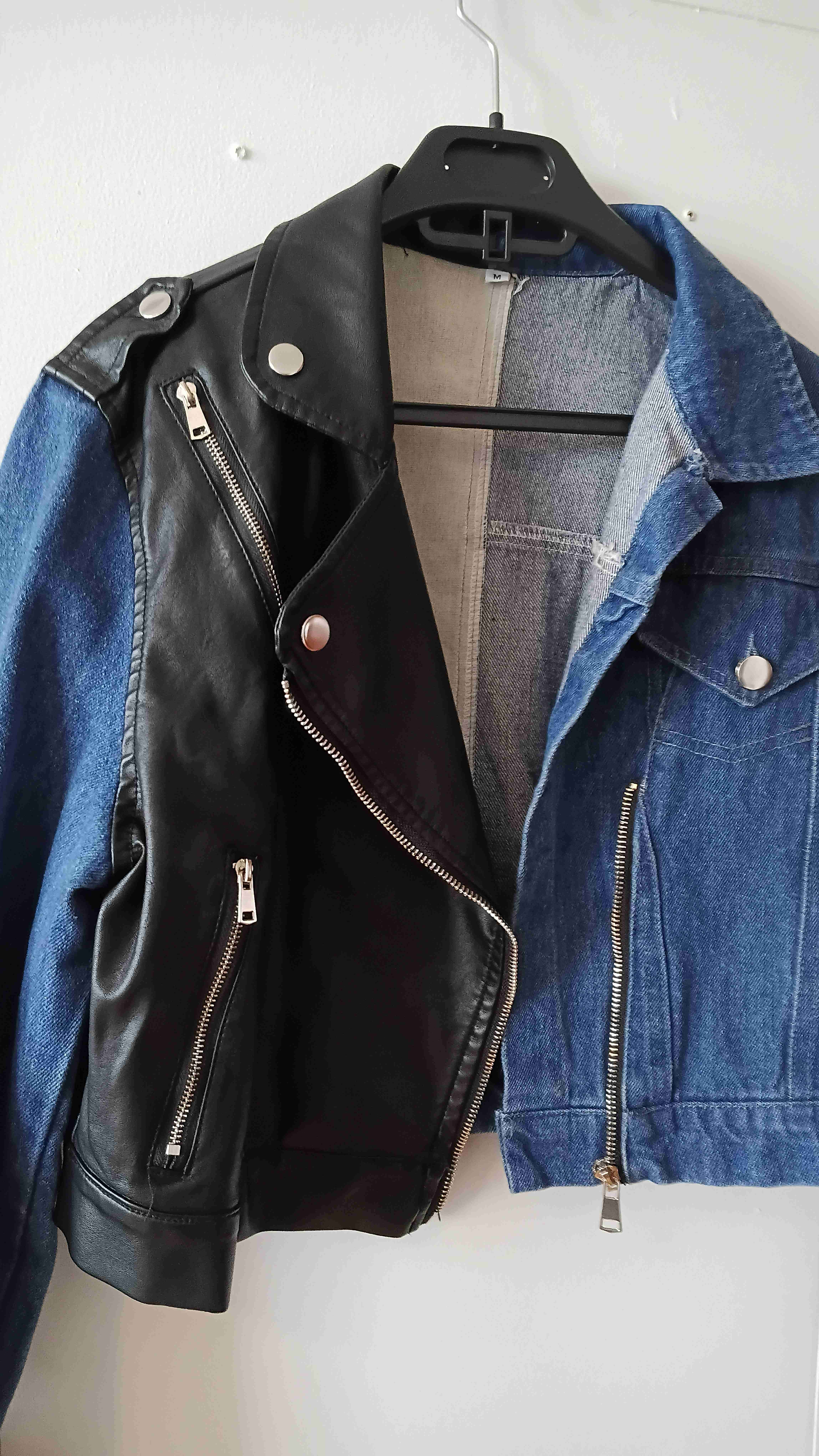 Chaqueta estilo biker mezclilla cuero - miniatura 2