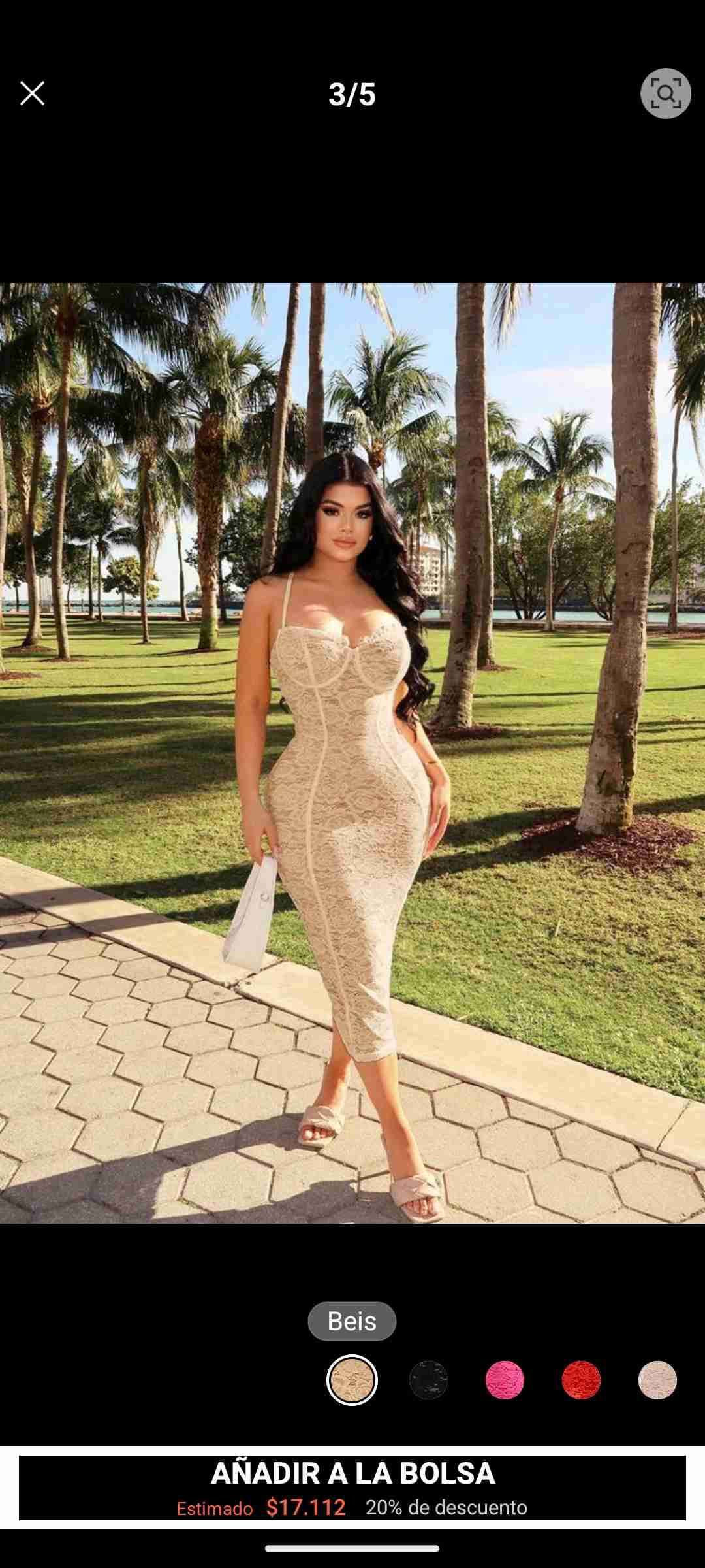 Vestido largo encaje beige