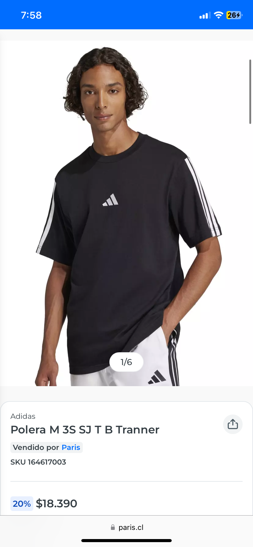 Polera negra Adidas para hombre