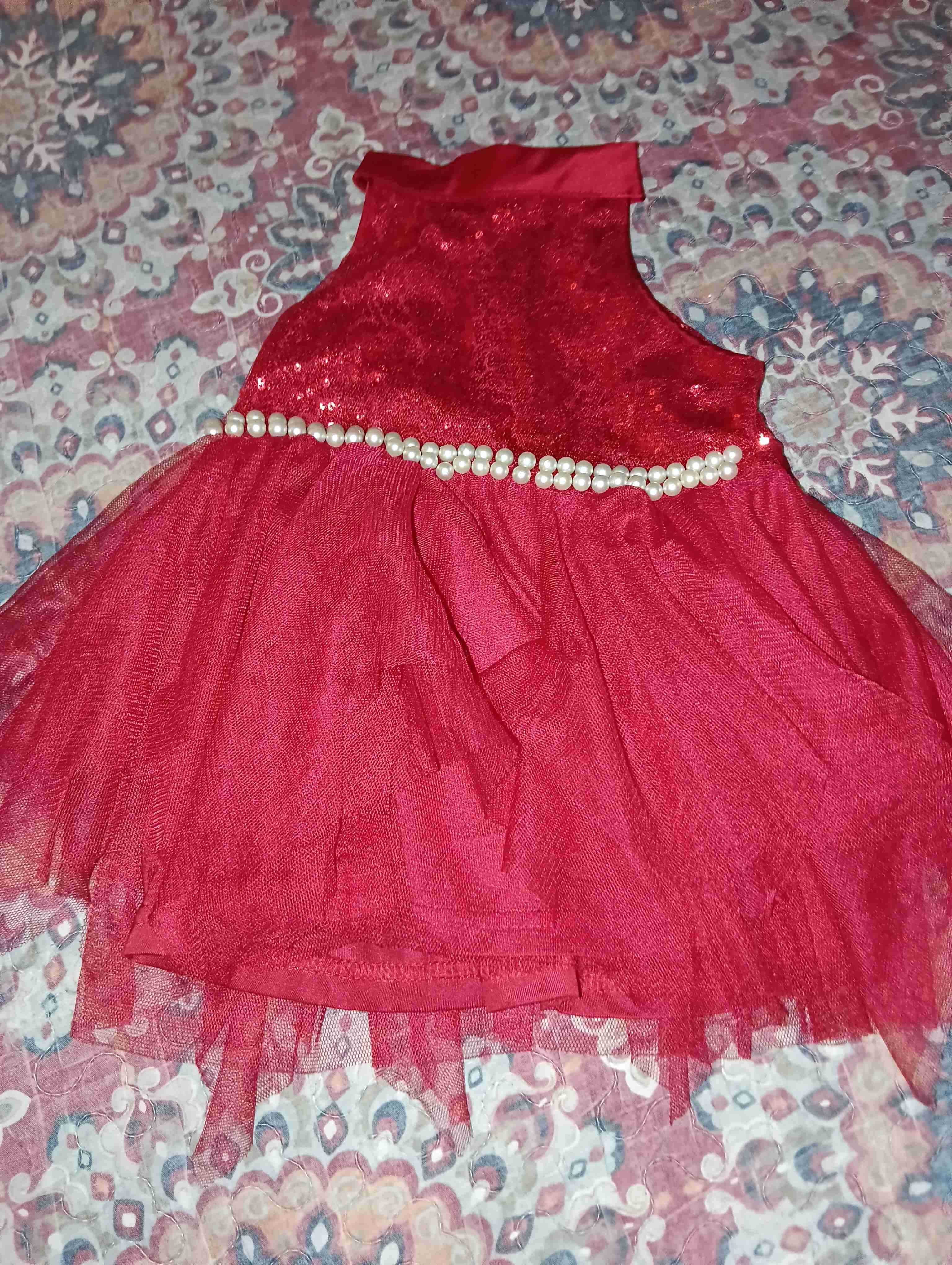 Vestido niña rojo con perlas HM - miniatura 2