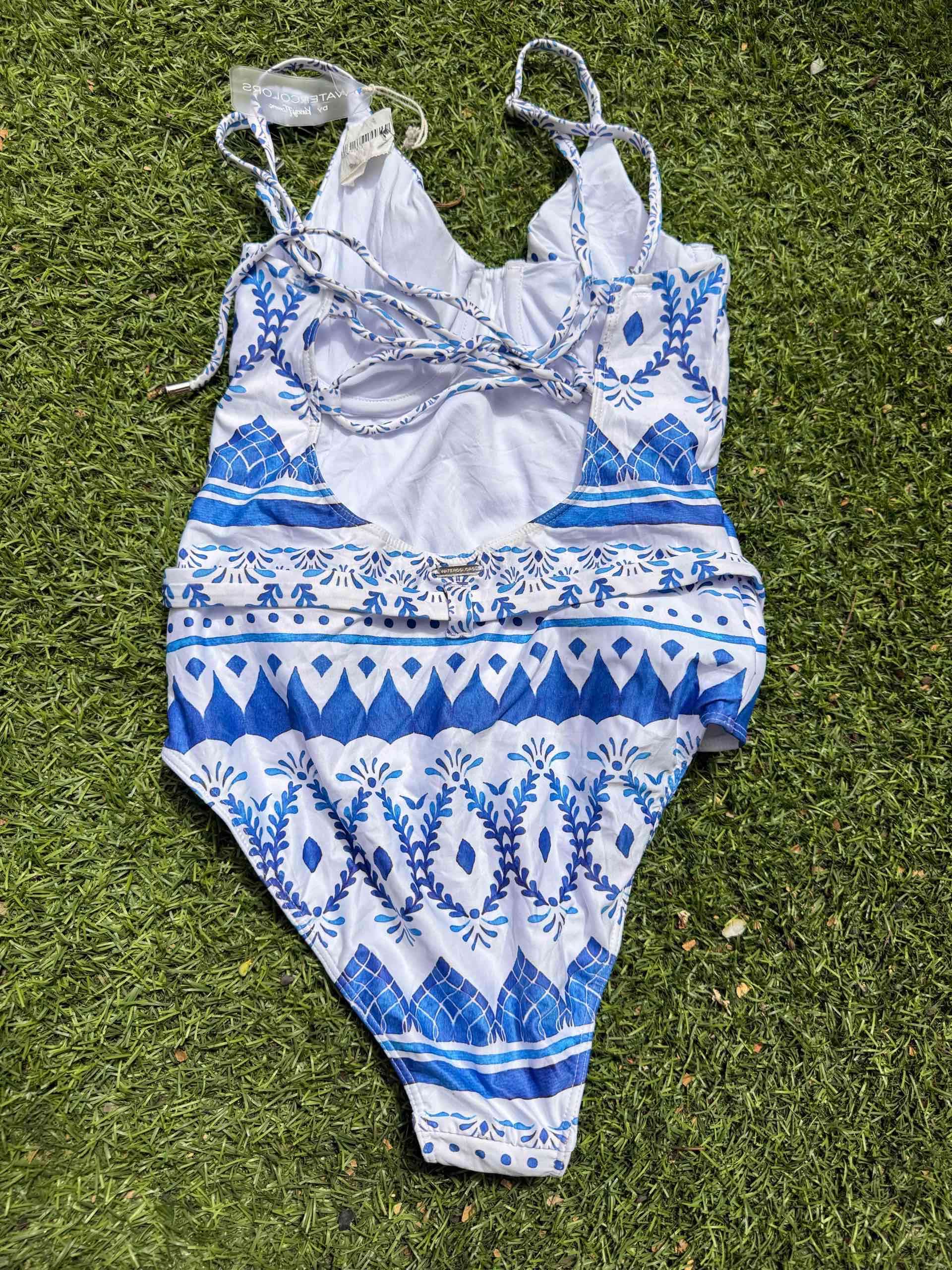 Traje de baño estampado azul y blanco Talla M - miniatura 2