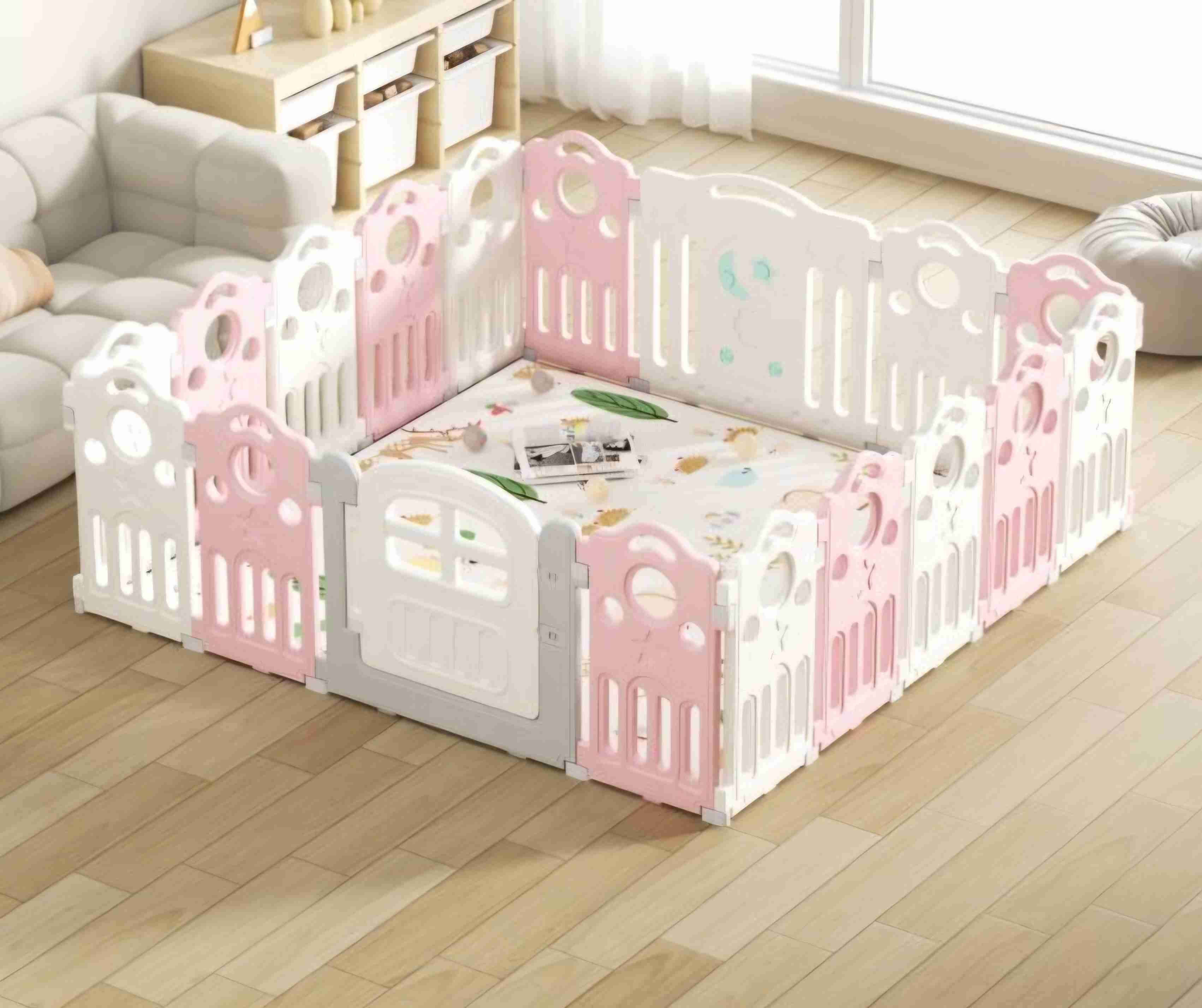 Corral infantil blanco con rosado