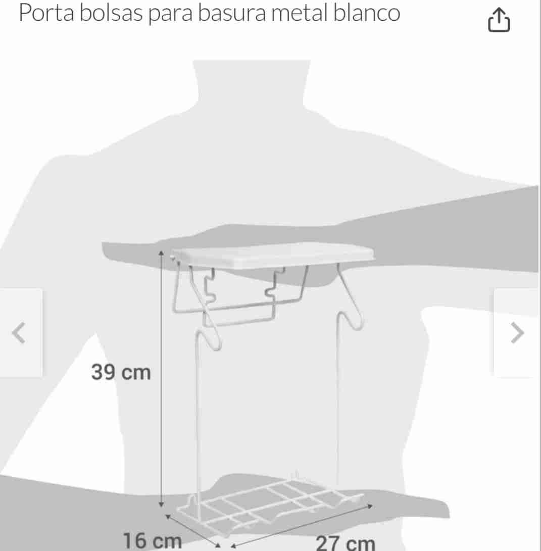 Basurero metálico porta bolsa con tapa blanco - miniatura 2