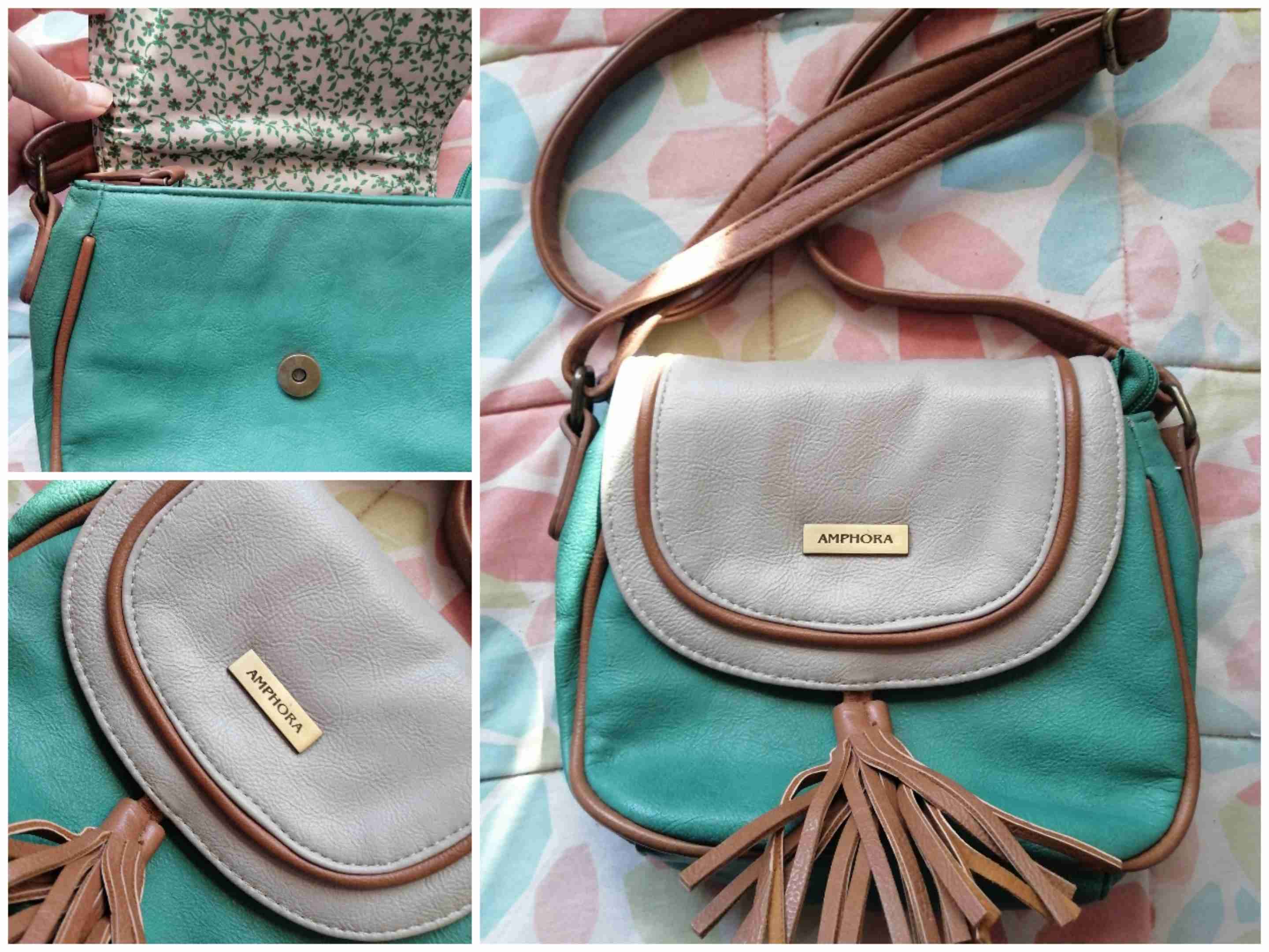 Cartera Amphora verde y beige