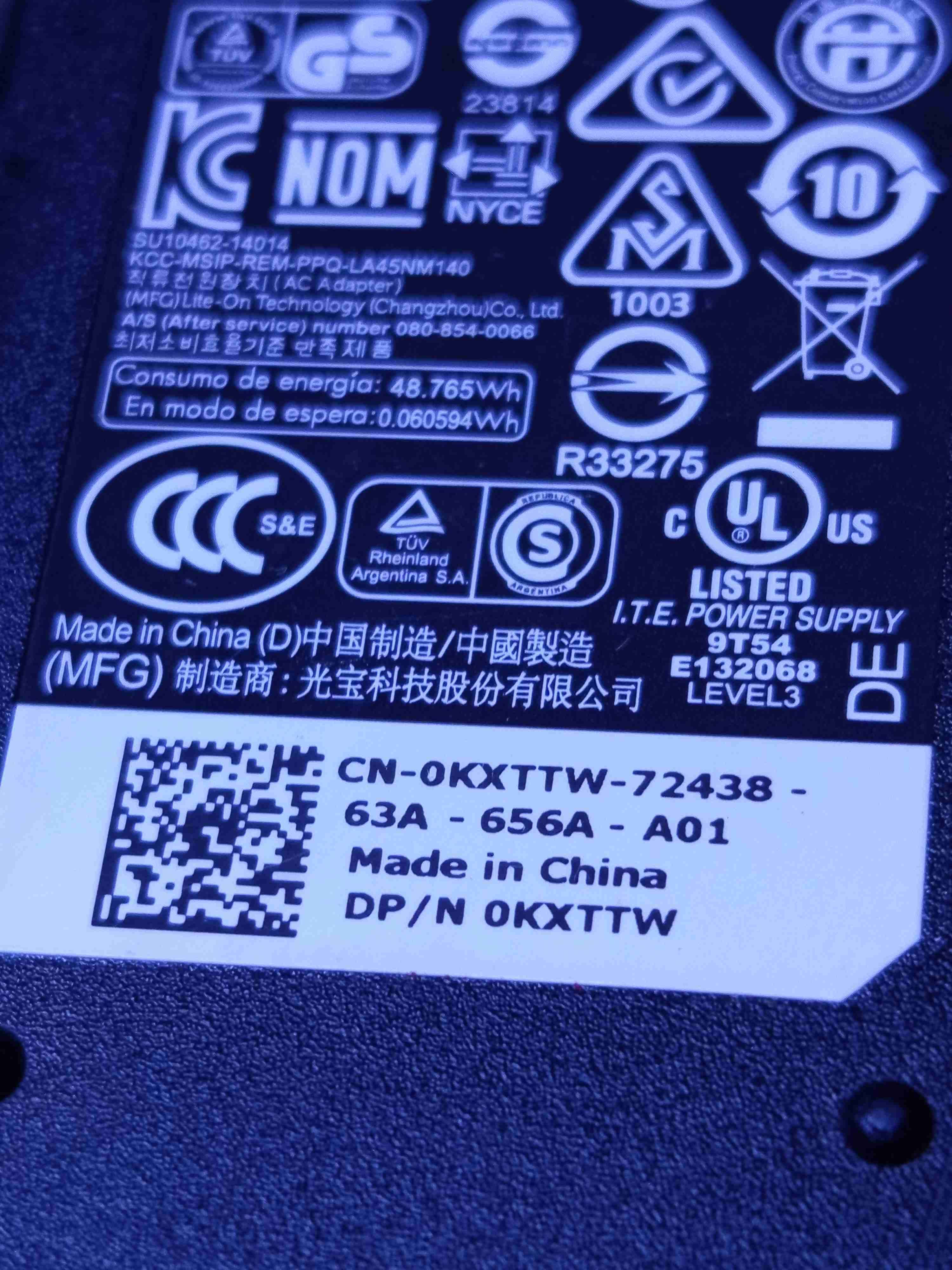 Cargador Dell 45W original punta fina aguja - miniatura 4