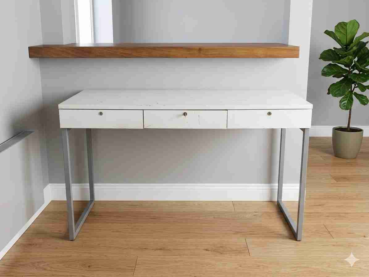 Escritorio blanco minimalista con cajones - miniatura 2