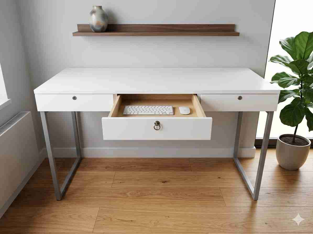 Escritorio blanco minimalista con cajones - miniatura 3