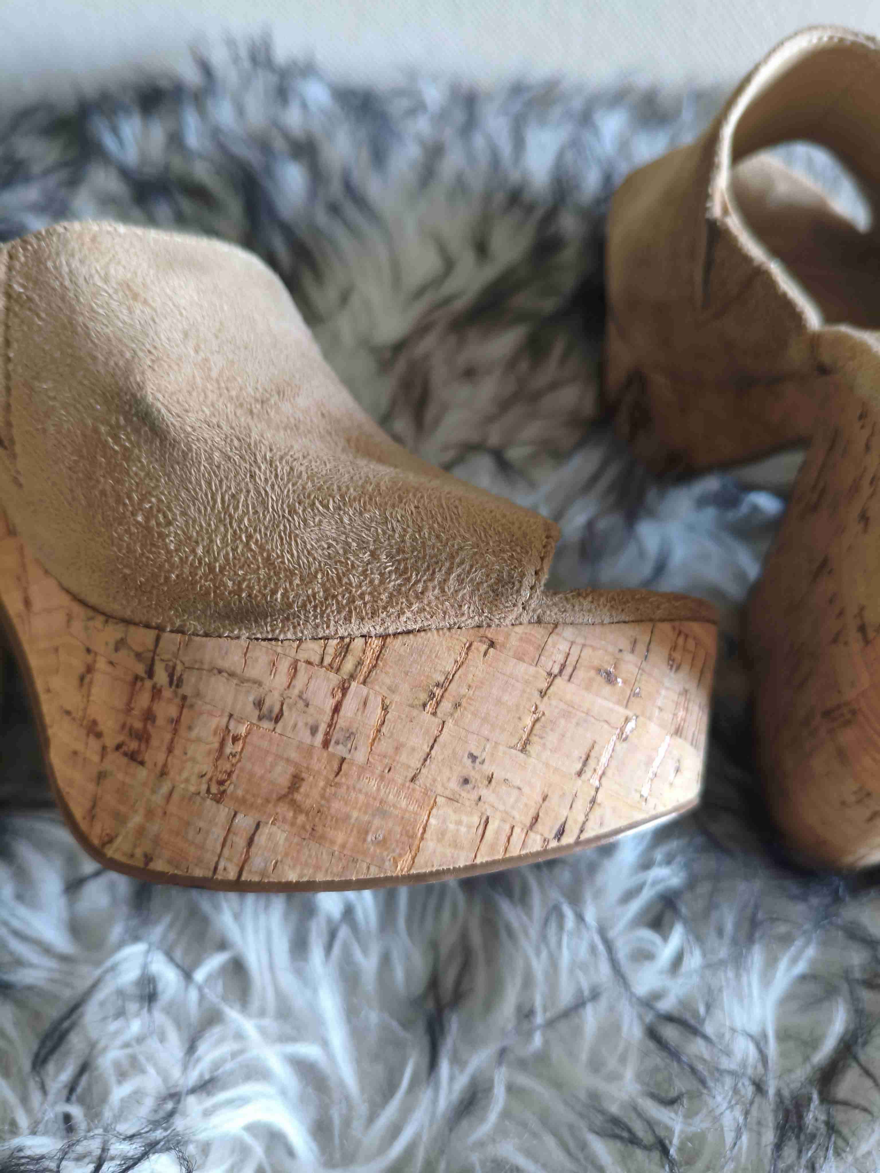 Sandalias taco corcho beige - miniatura 4