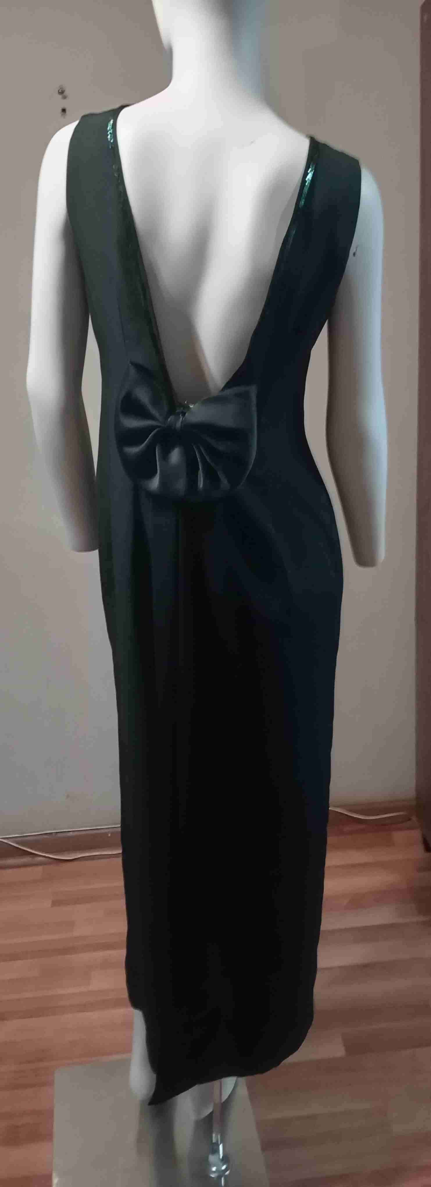 Vestido largo verde botella con abertura - miniatura 3