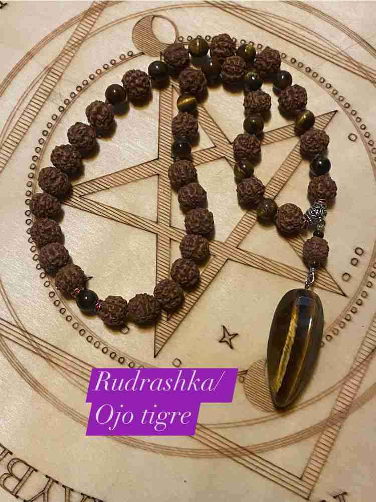 Mala 45 cuentas de  Rudraksha 10 mm y piedra natur - miniatura 2