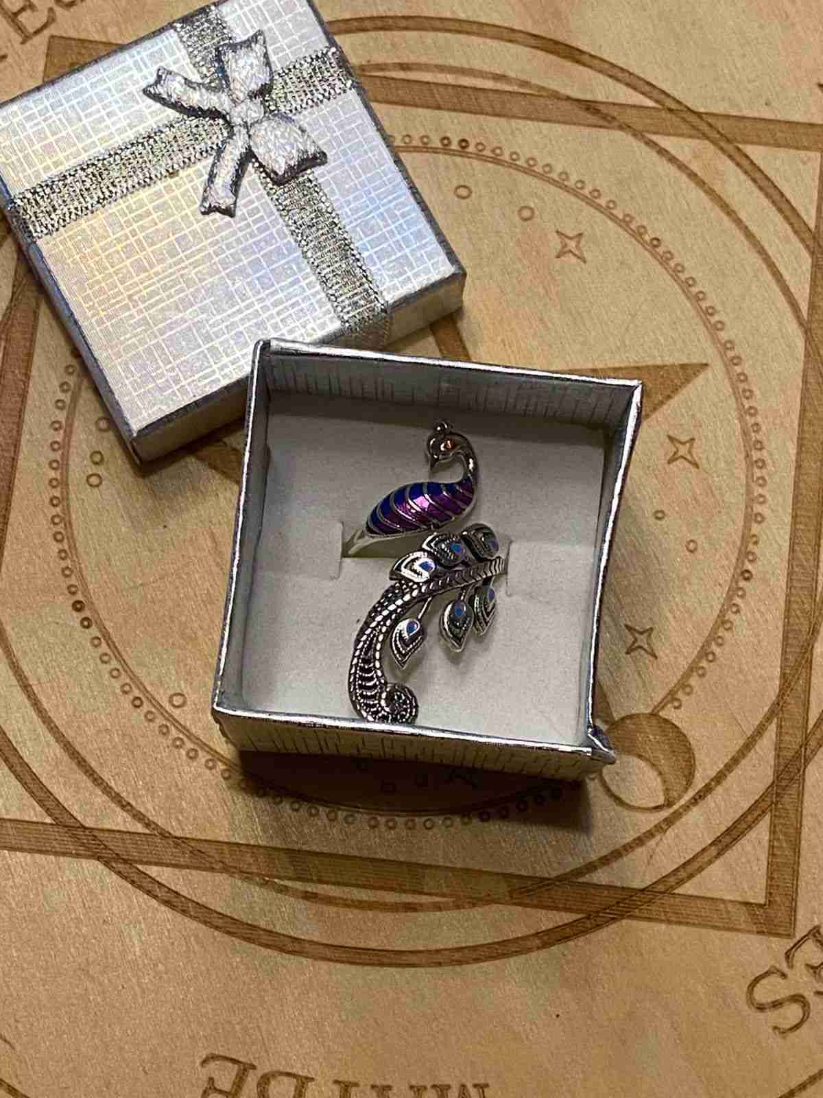 Anillo ajustable plata 925 de pavo real